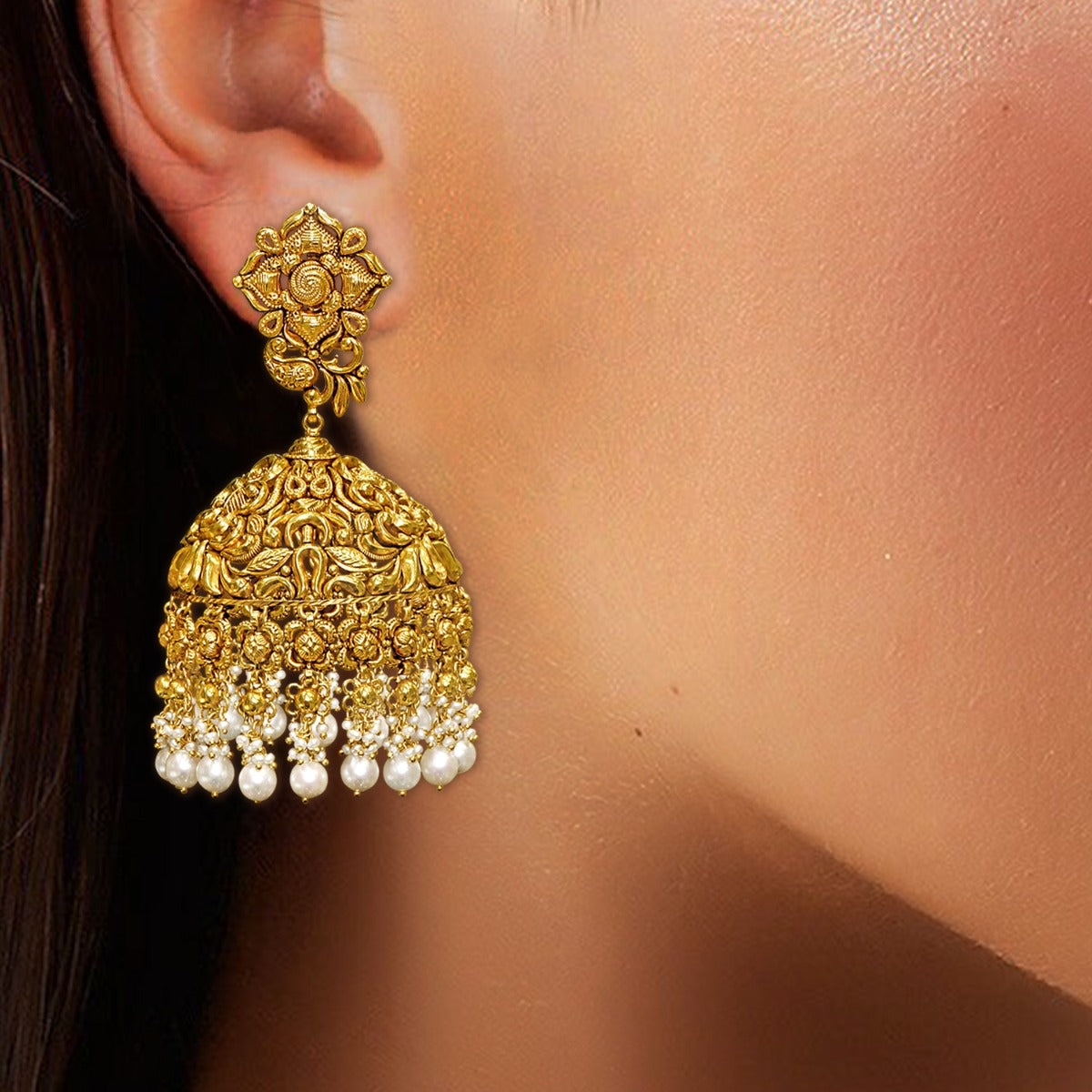 Leaves of the Jungle Gold Jhumka