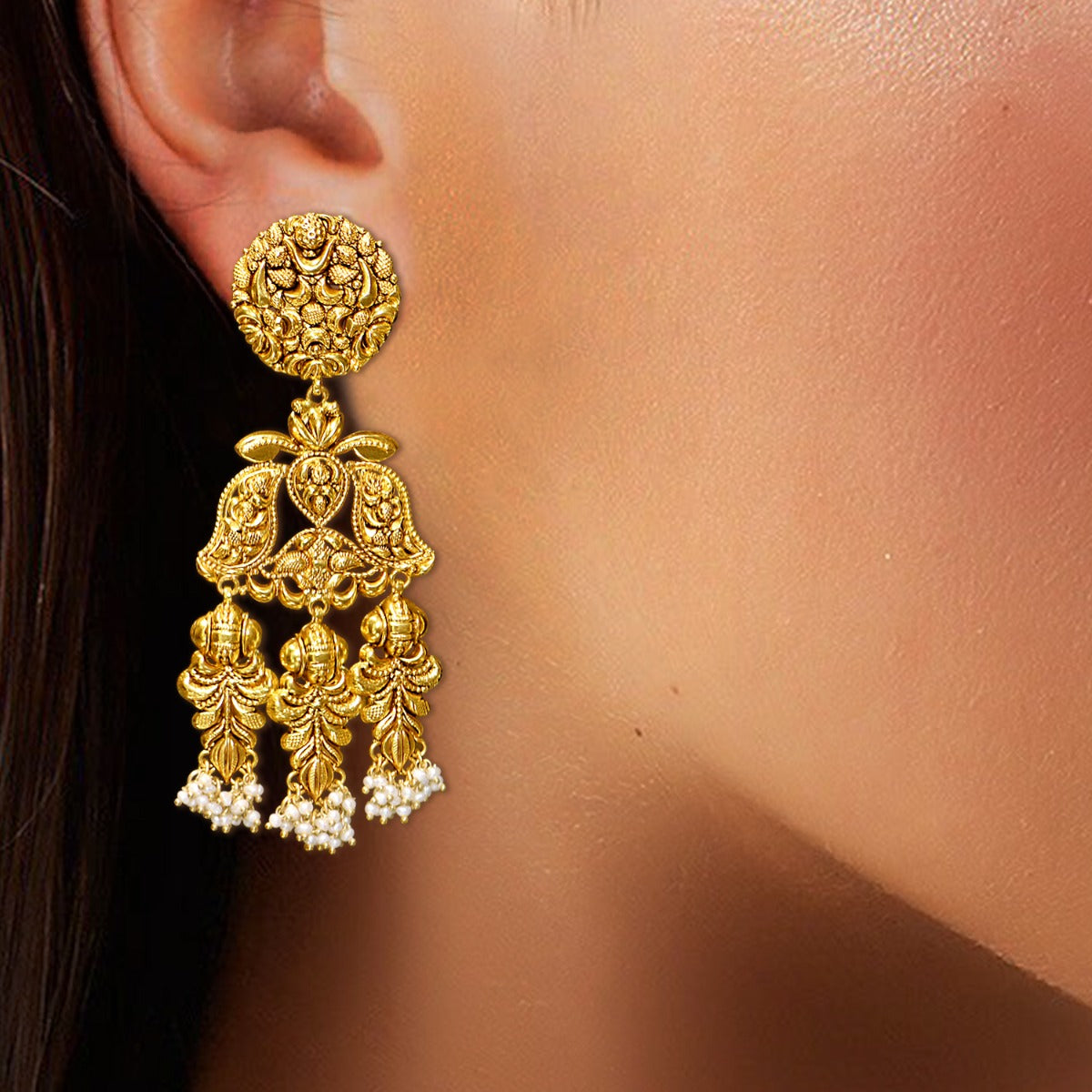 Squirmy Motifs Gold Earrings