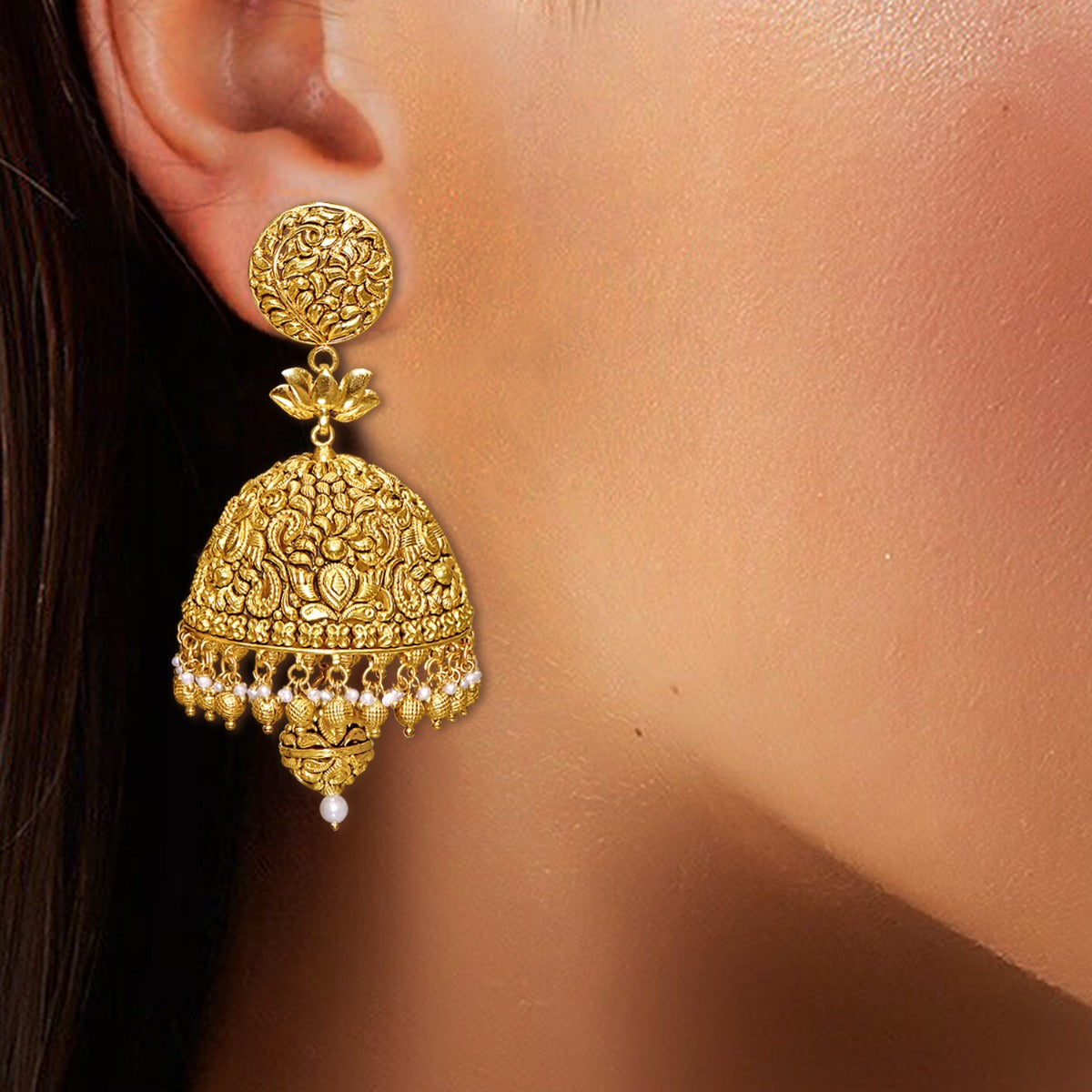 Elegant Temple Gold Jhumka