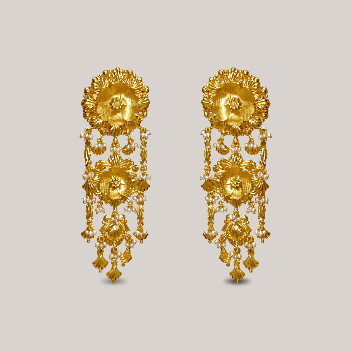 Frilled Flowers Gold Earrings