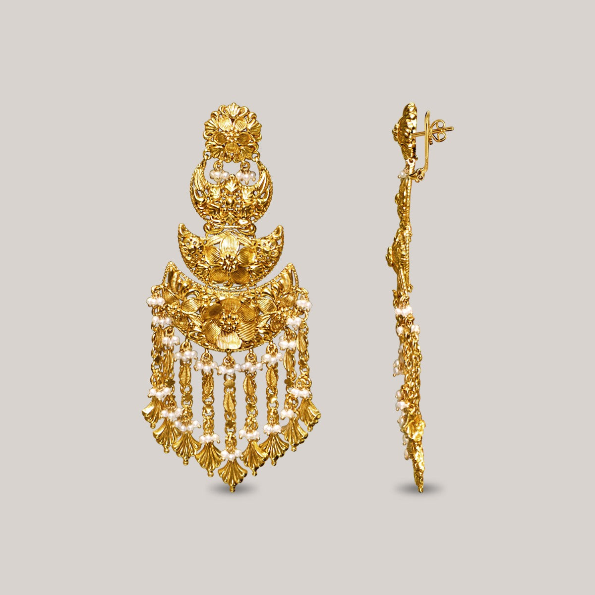 Moon Crest Gold Earrings
