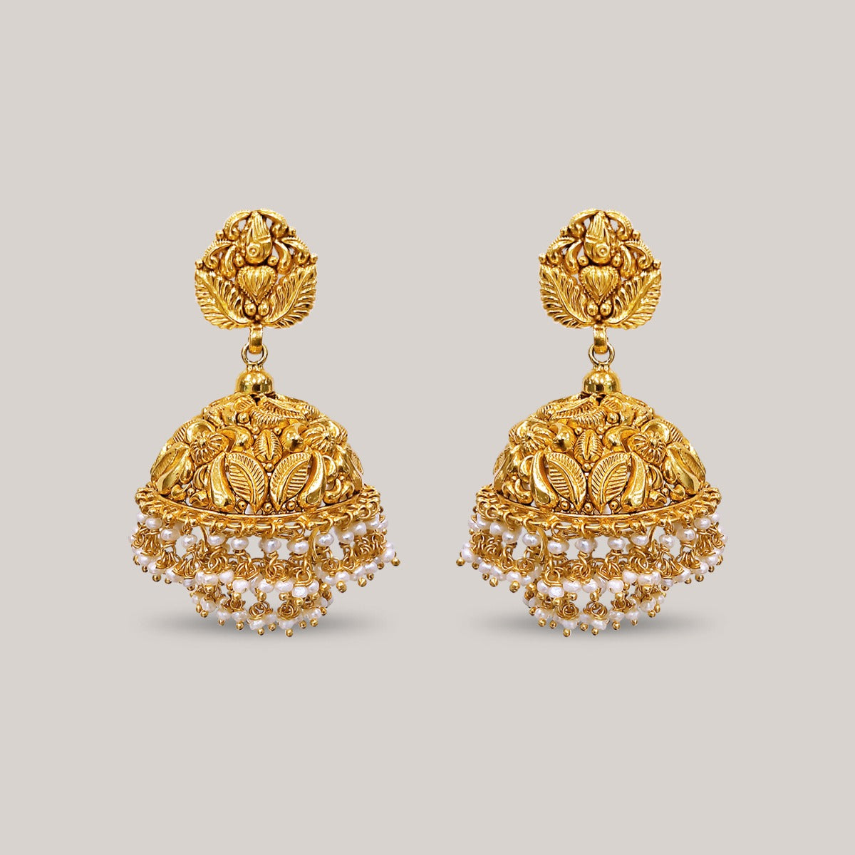 Classic Pearl Leaves Gold Jhumka