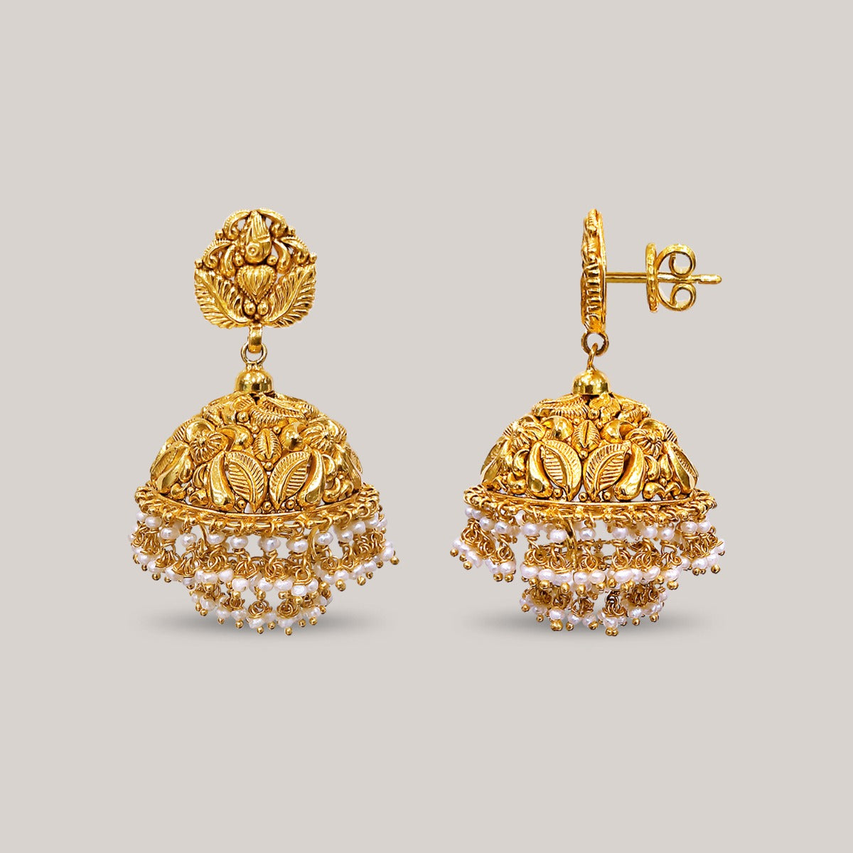 Classic Pearl Leaves Gold Jhumka