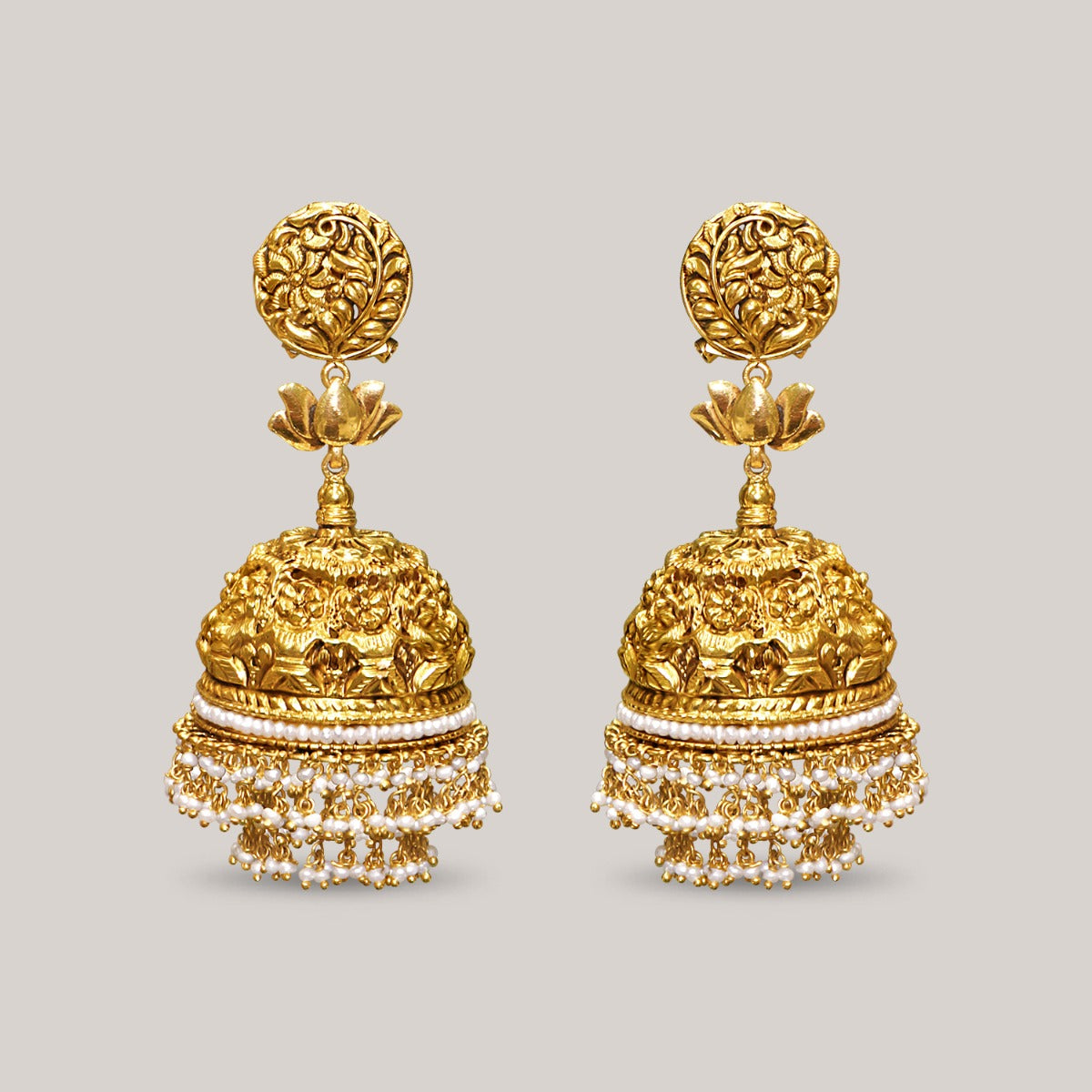 Tiny Lotus Bridge Gold Jhumka
