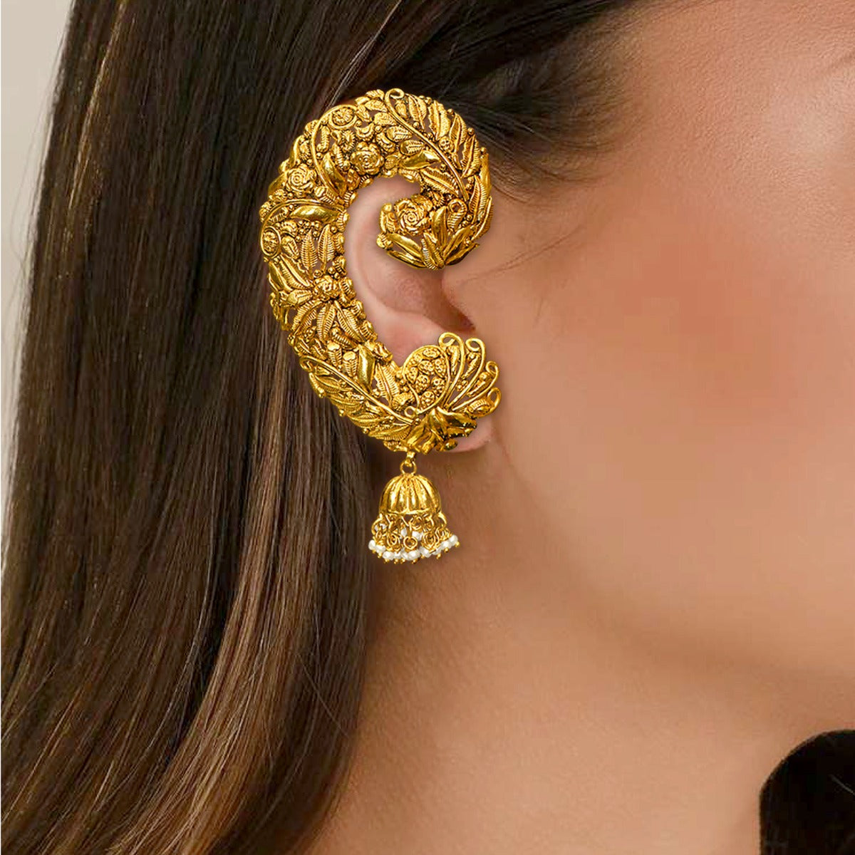 Blown Rose Head Gold Earrings