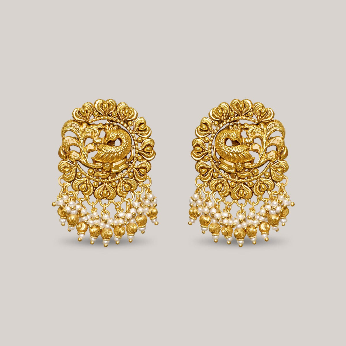 Peacock Goddess Gold Earrings