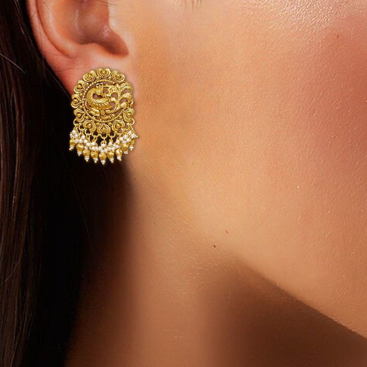 Peacock Goddess Gold Earrings