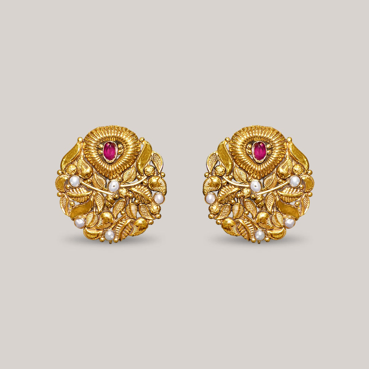 Pink Bindi Heart Gold Earrings
