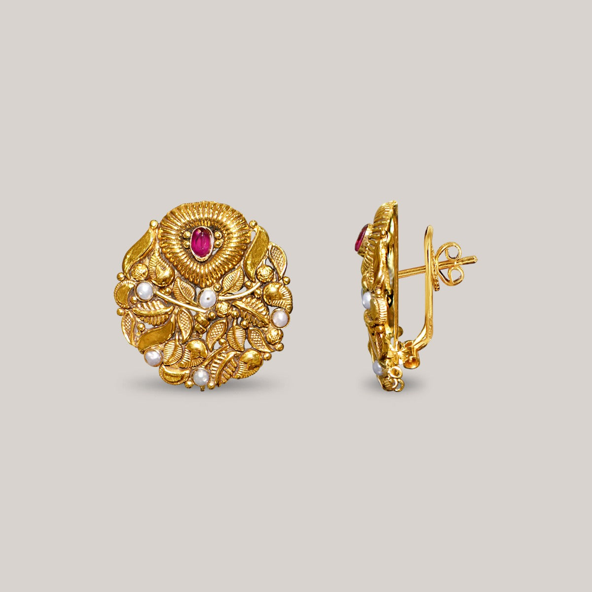 Pink Bindi Heart Gold Earrings