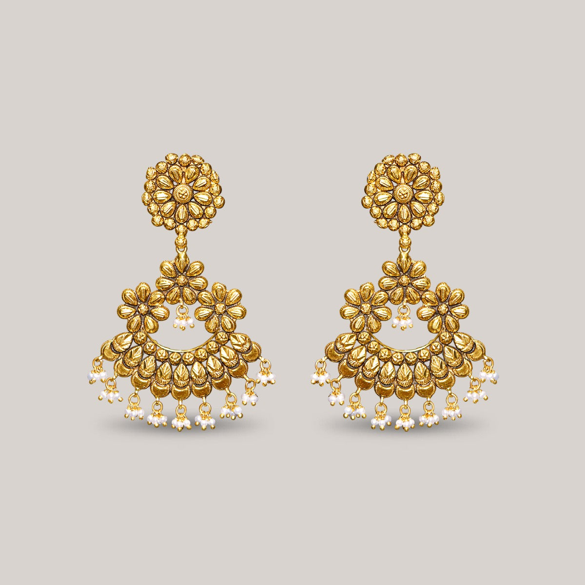 Floral Trio Gold Earrings