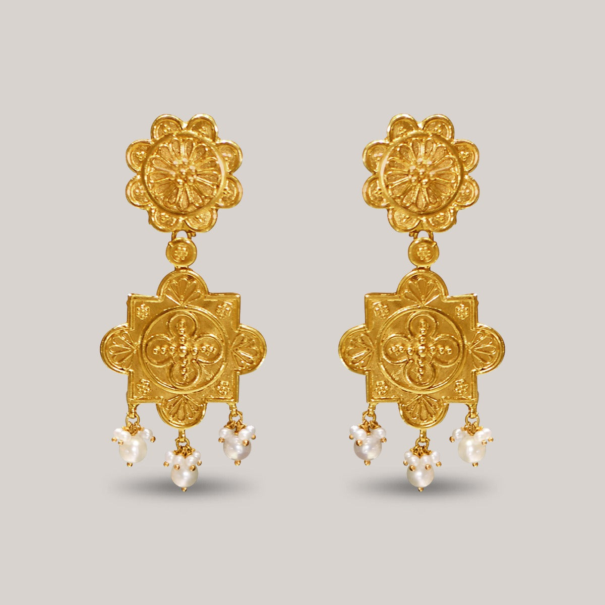 Plumeria Cluster Gold Earrings