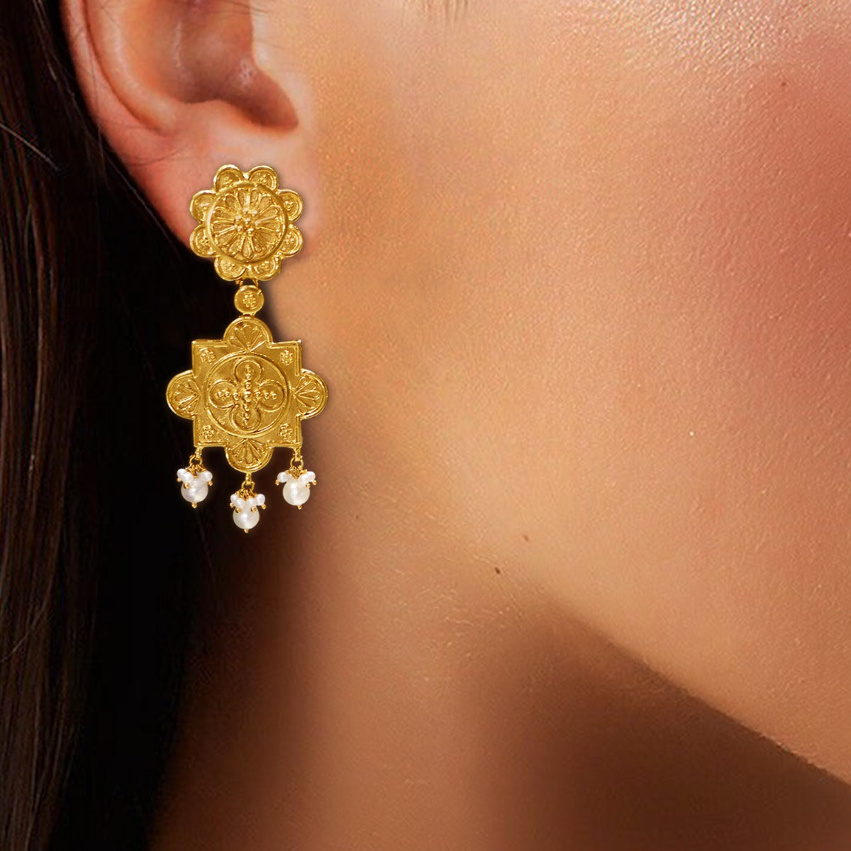 Plumeria Cluster Gold Earrings