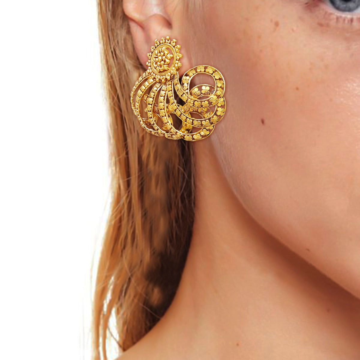 Swirl Flower Gold Earrings