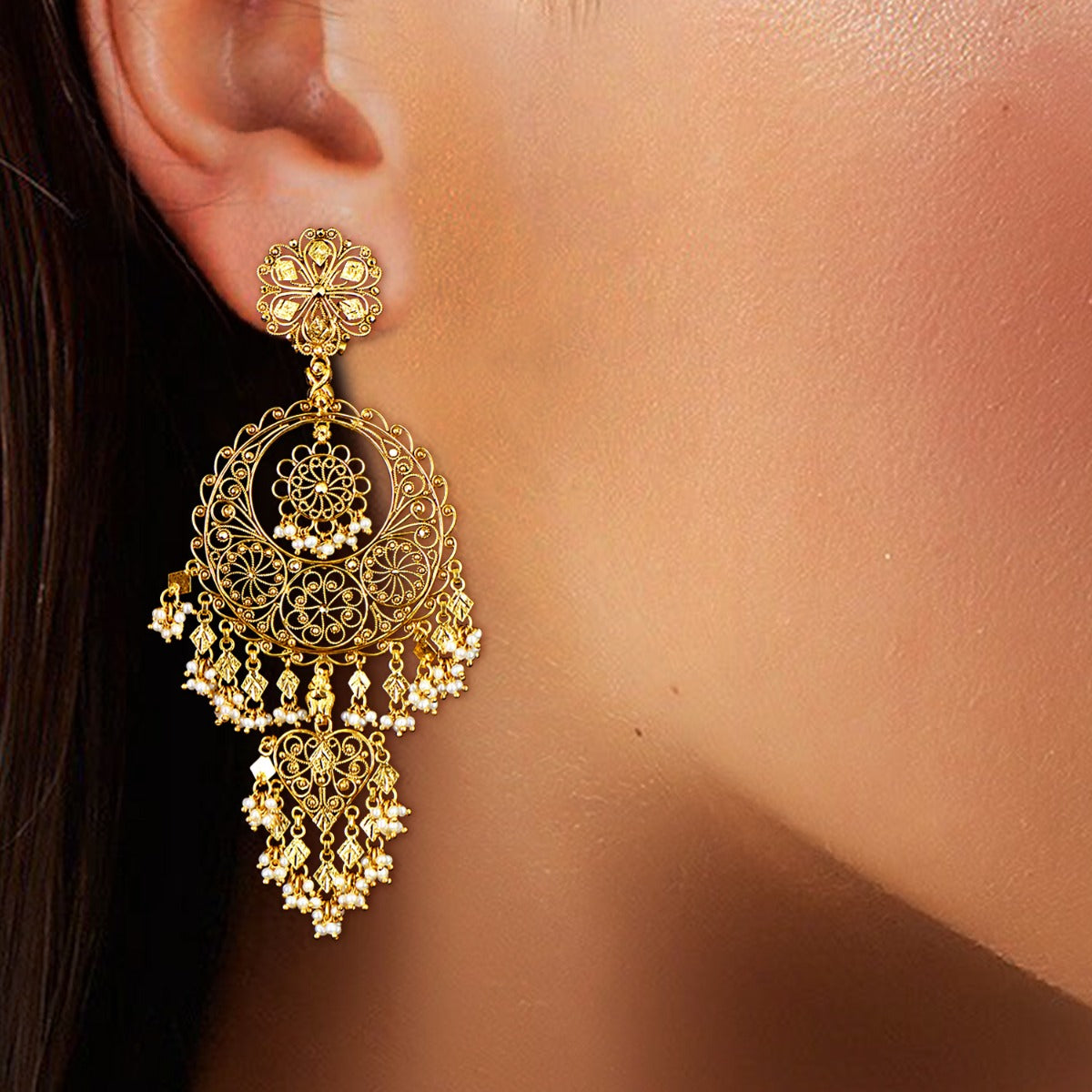 Long Elegant Gold Chandbali