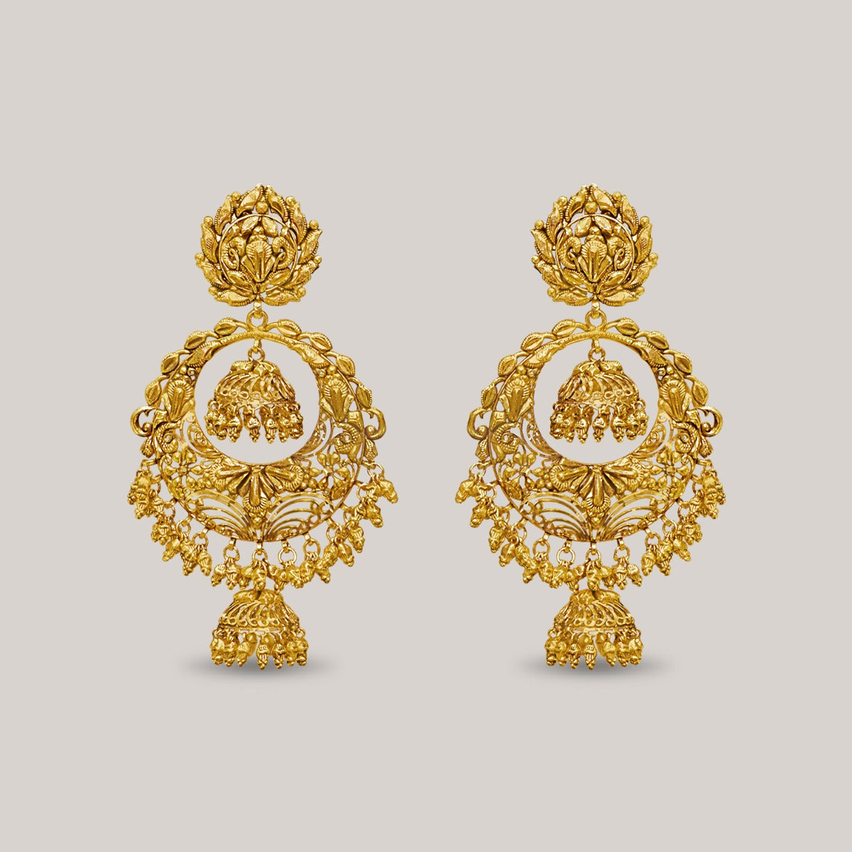 Floral Wire Work Gold Chandbali
