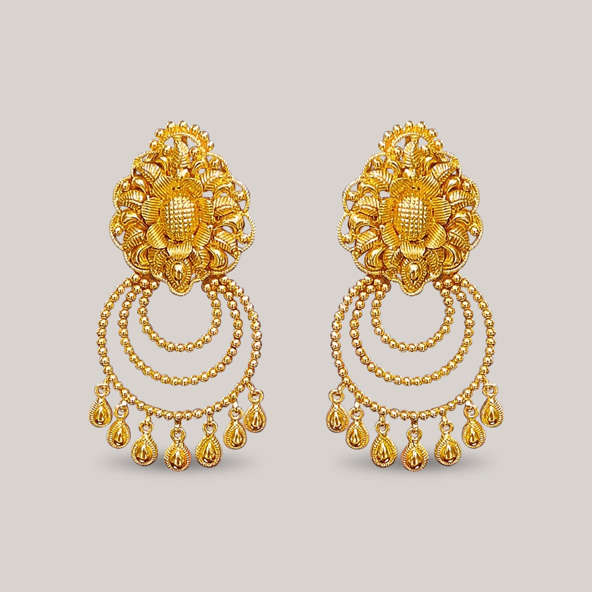 Floret Overlay Cluster Gold Earrings