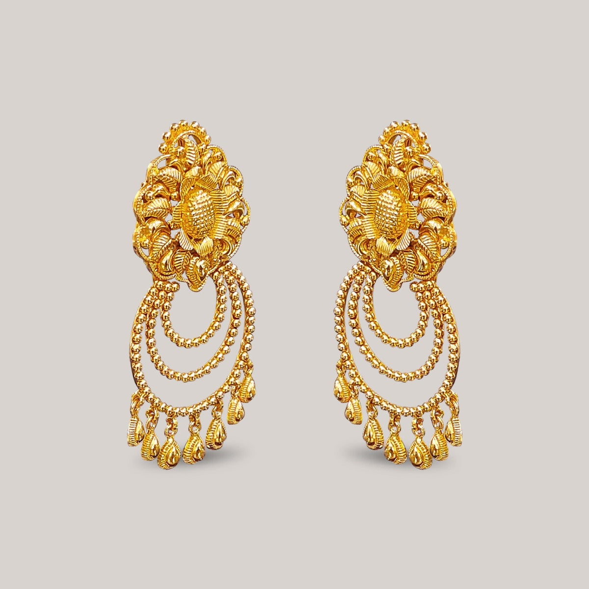 Floret Overlay Cluster Gold Earrings