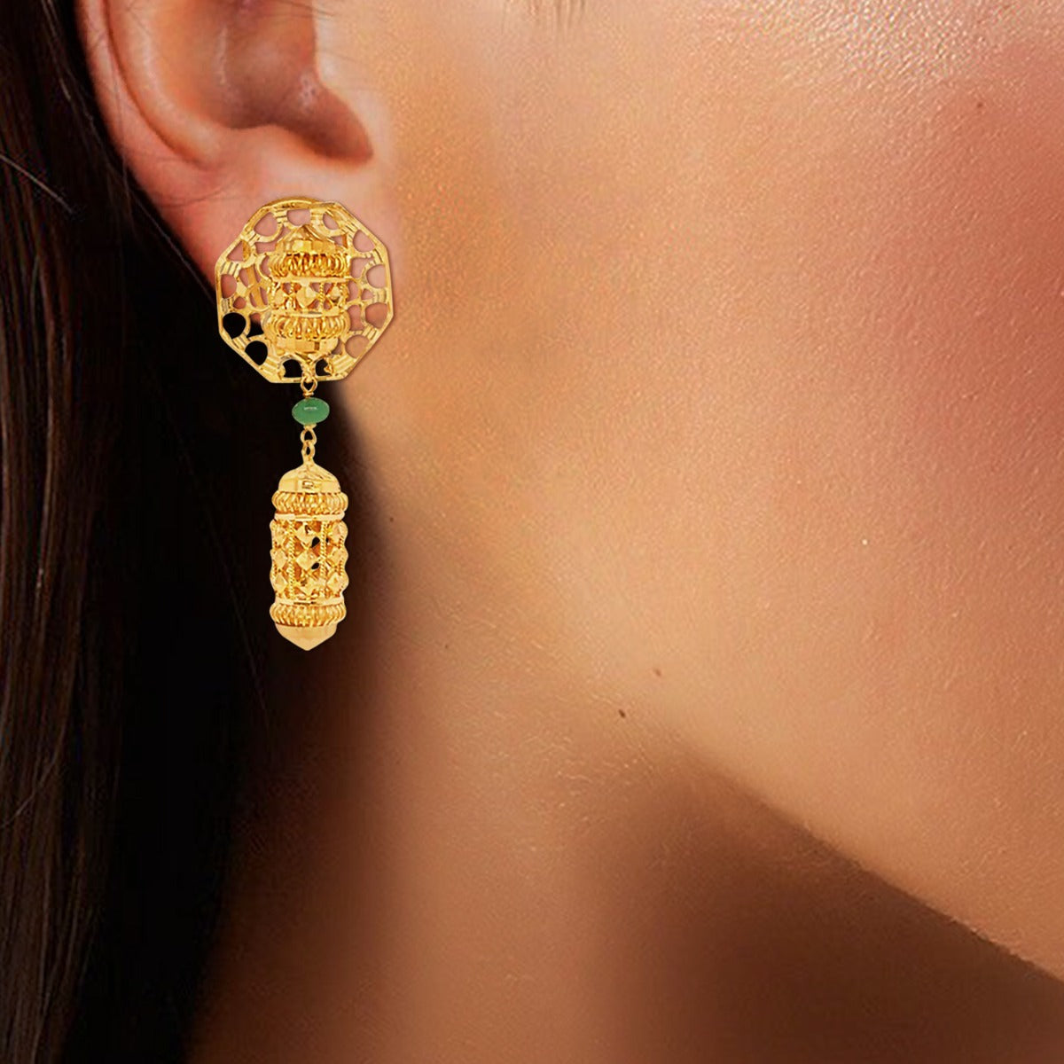 Elongated Cutout Gemstone Earrings