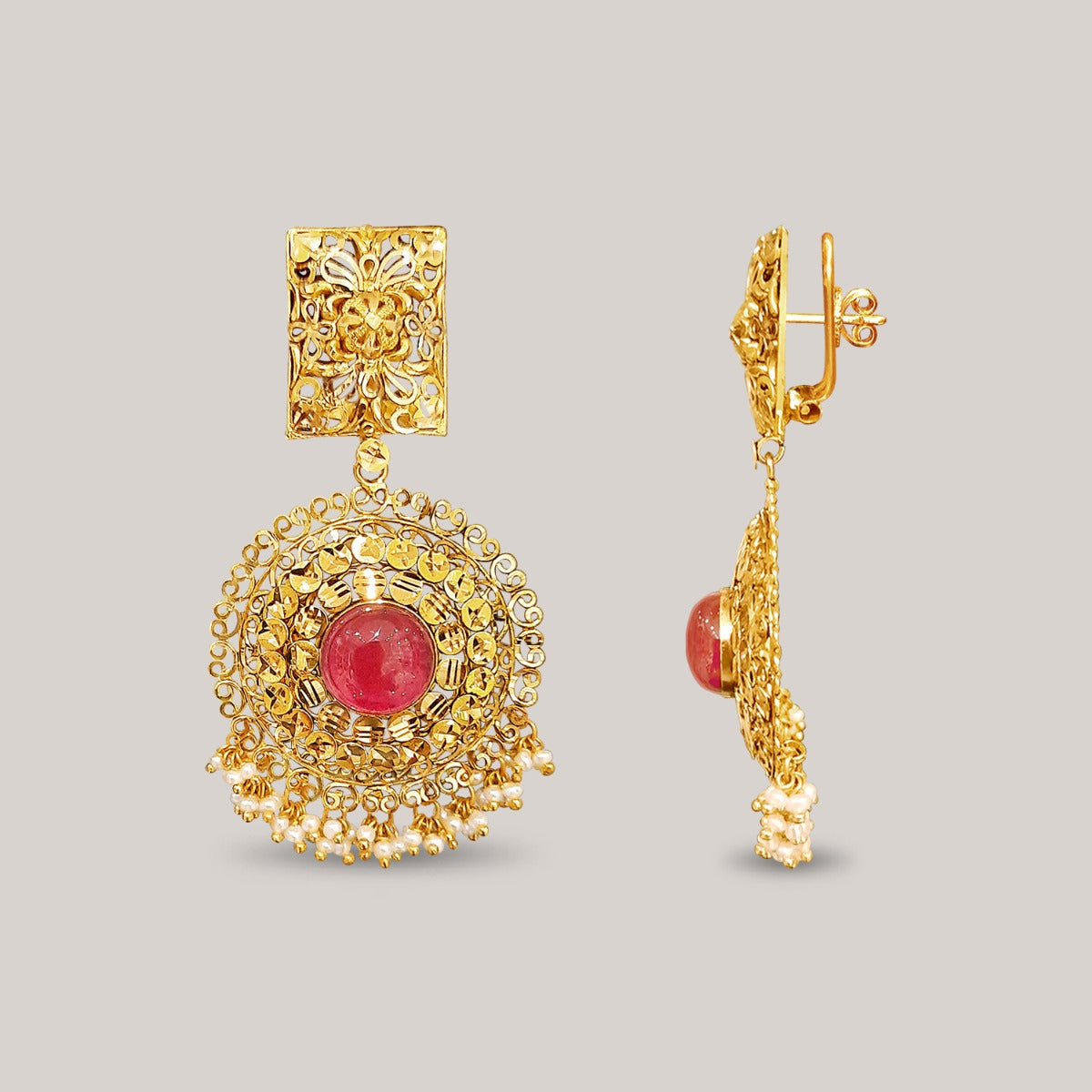 Symmetric Ornate Gold Earrings