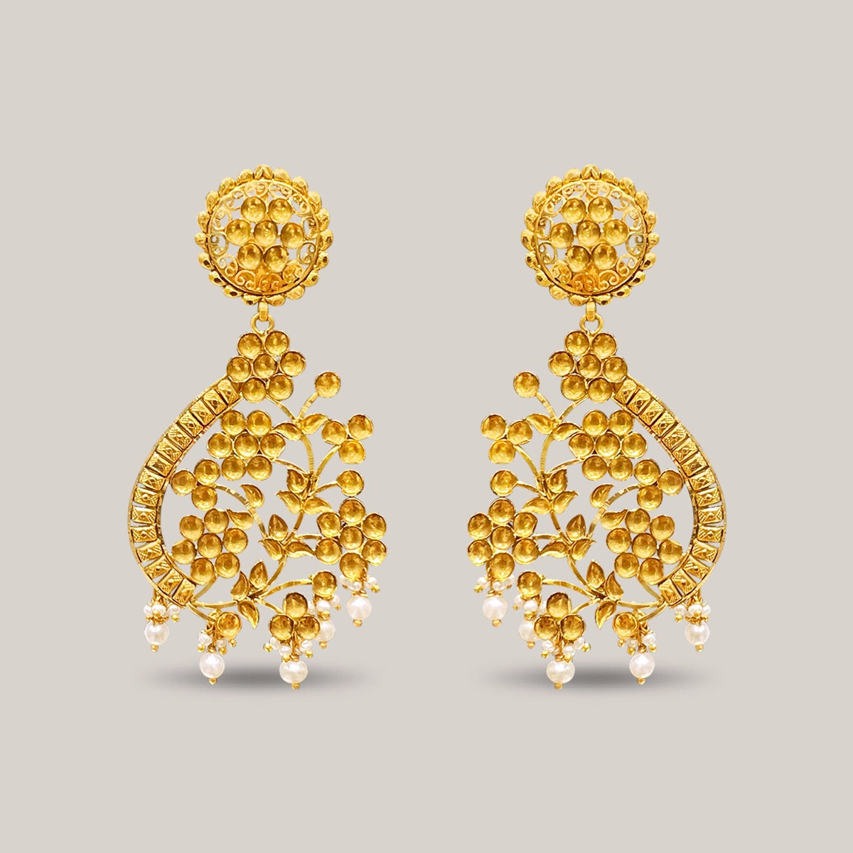 Floral Pear Drop Gold Earrings
