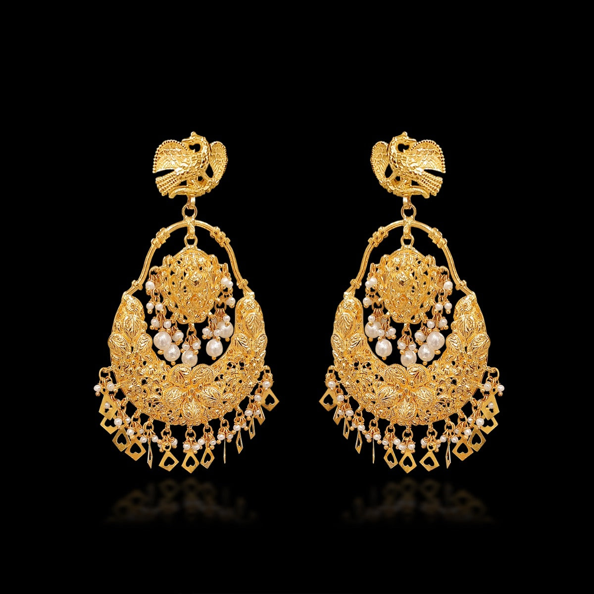 Bird Ornate Gold Earrings