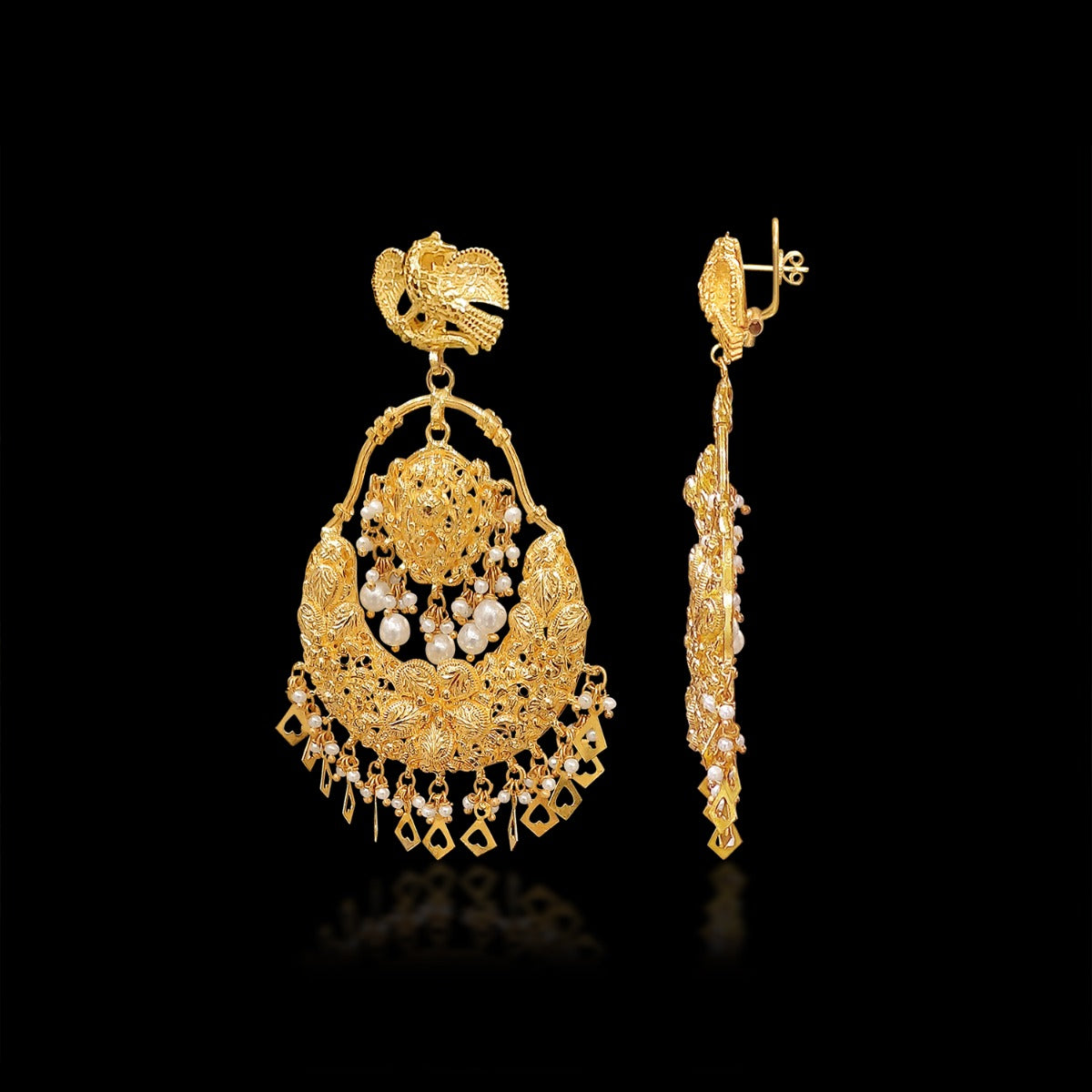 Bird Ornate Gold Earrings