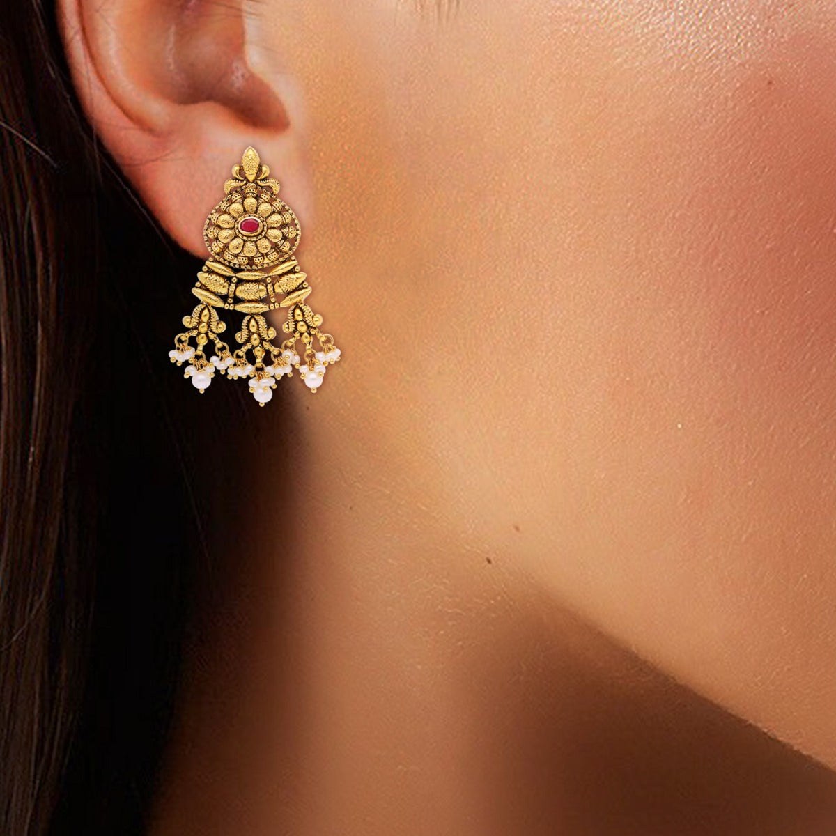 Ruby Kalasya Gold Earrings