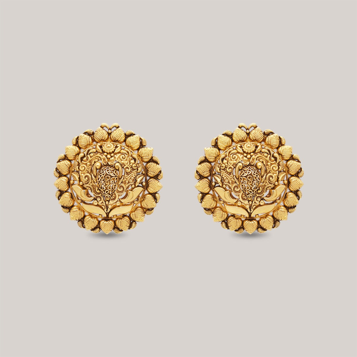 Floral Empress Disc Gold Earrings