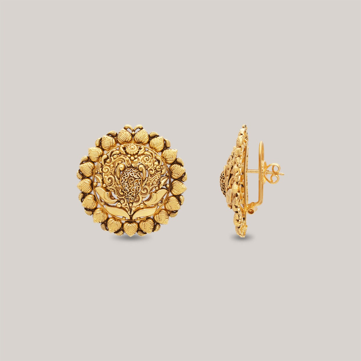 Floral Empress Disc Gold Earrings