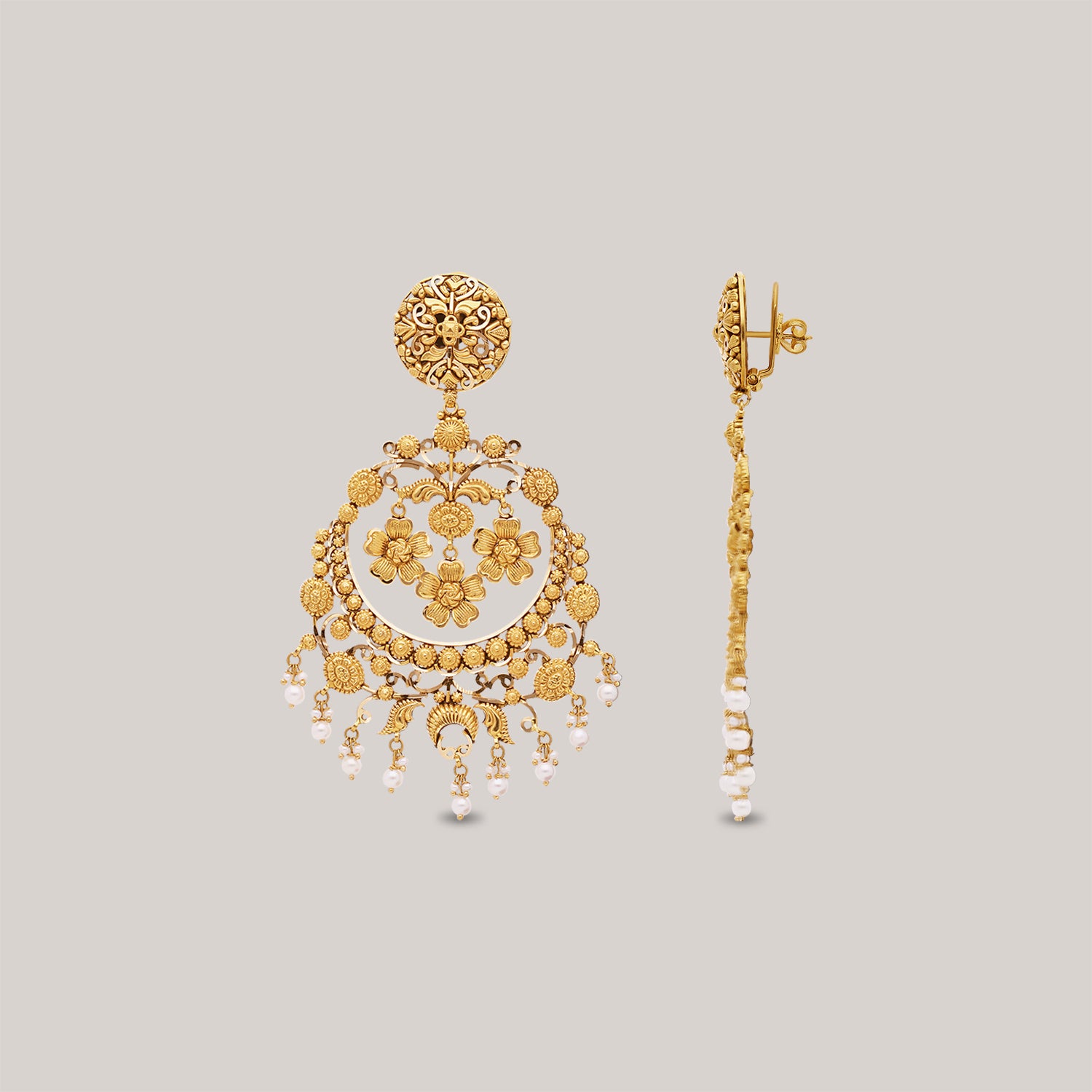 Tri Fleur Gold Chandbali