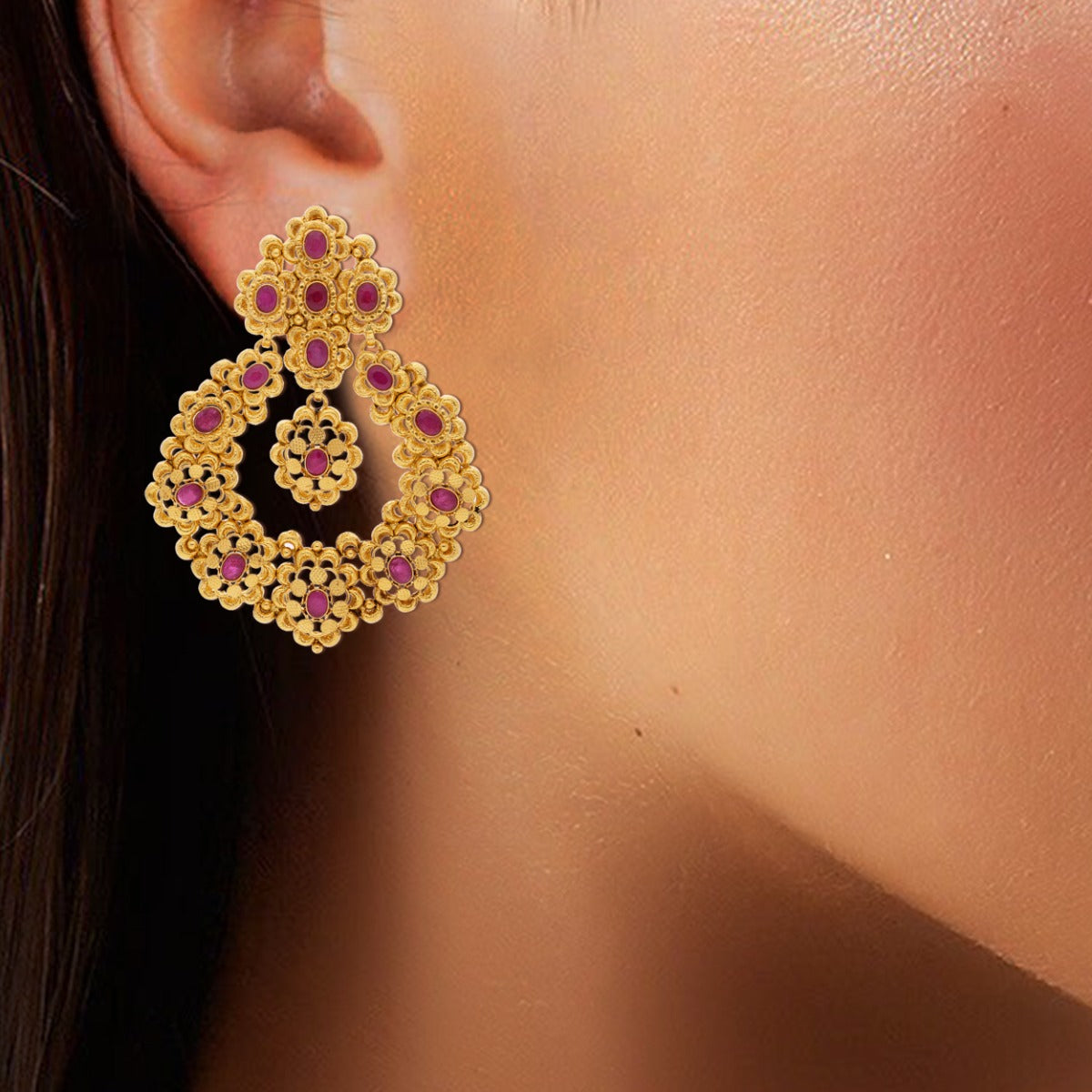Traditional Ruby Gold Chandbali