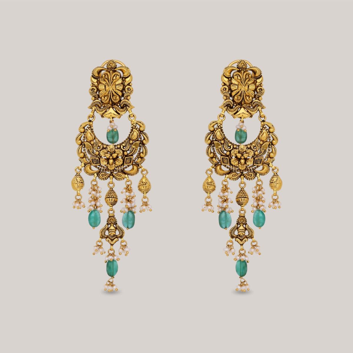 Curved Arches and Bells Gold Earrings
