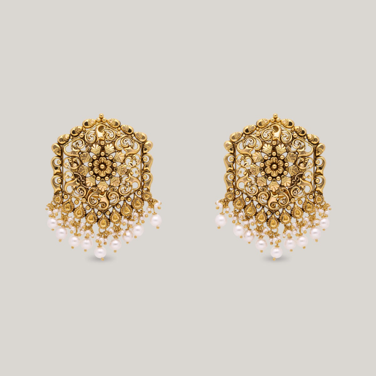 Divine Pearl Blossom Gold Earrings