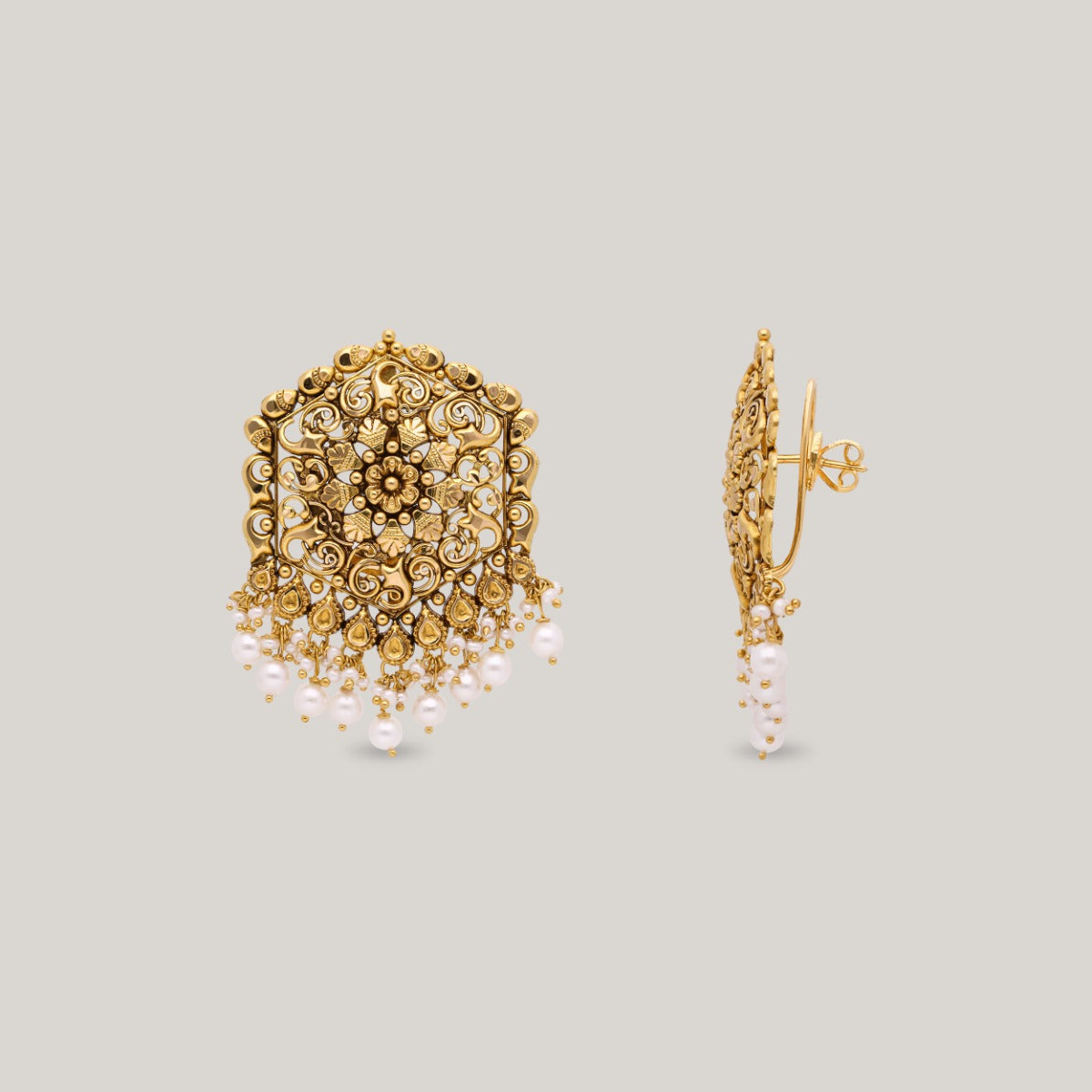 Divine Pearl Blossom Gold Earrings