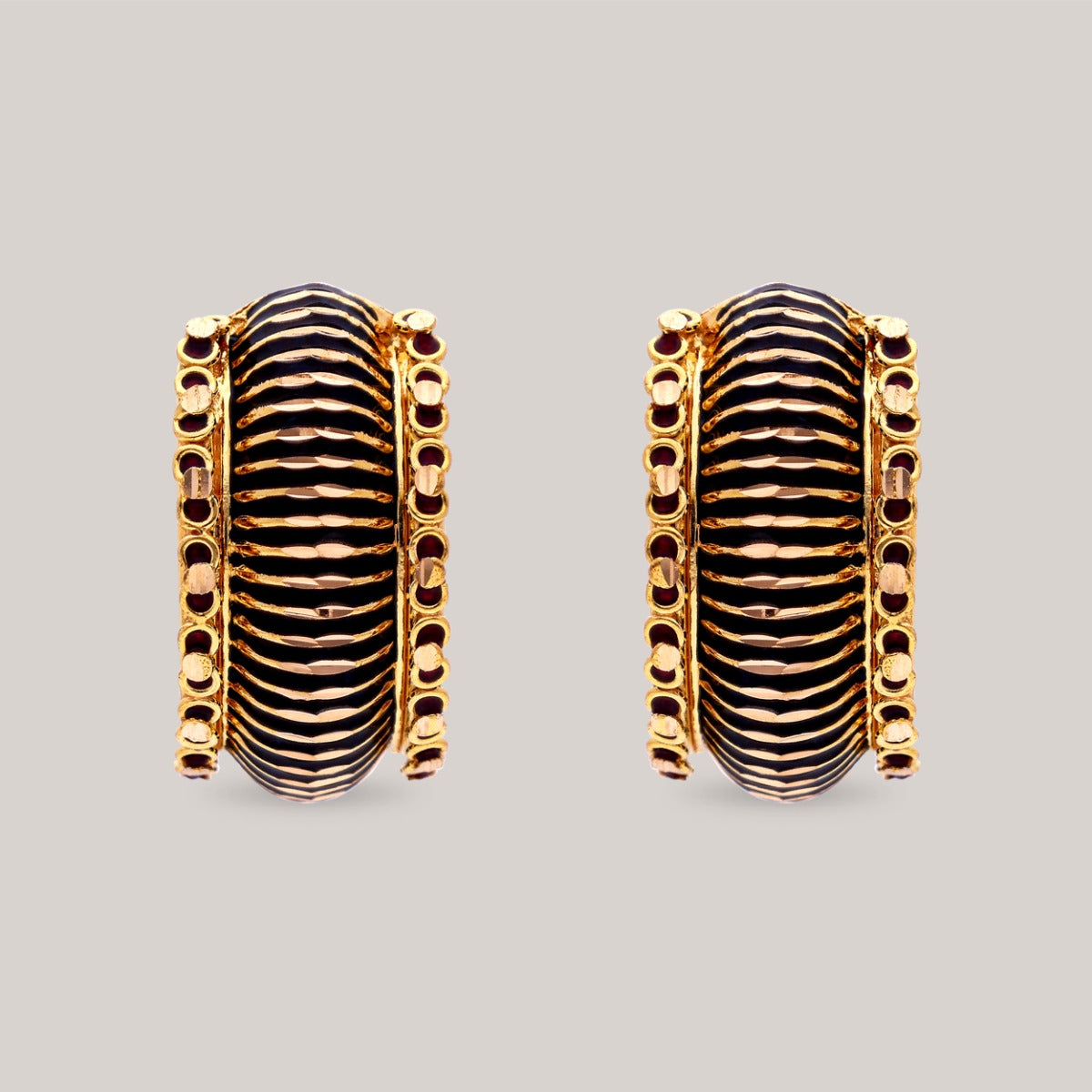 Ribbed Enamel Gold Earrings