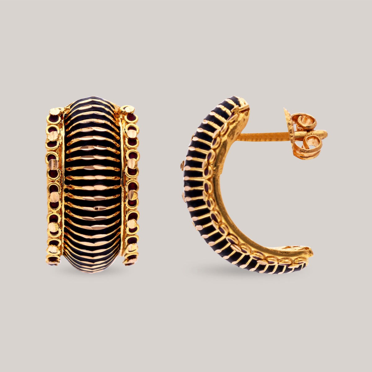 Ribbed Enamel Gold Earrings