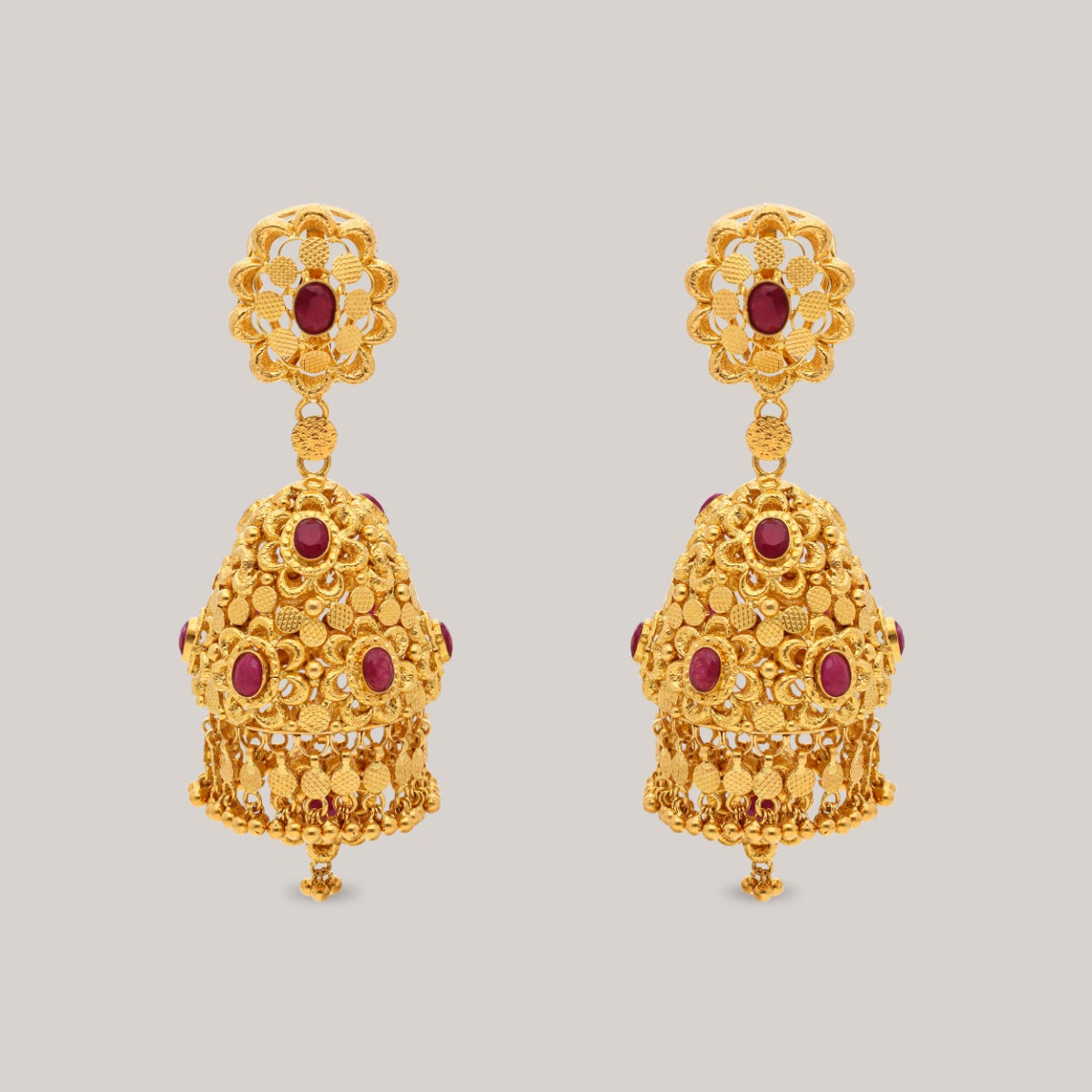 Crimson Glow Gold Jhumka