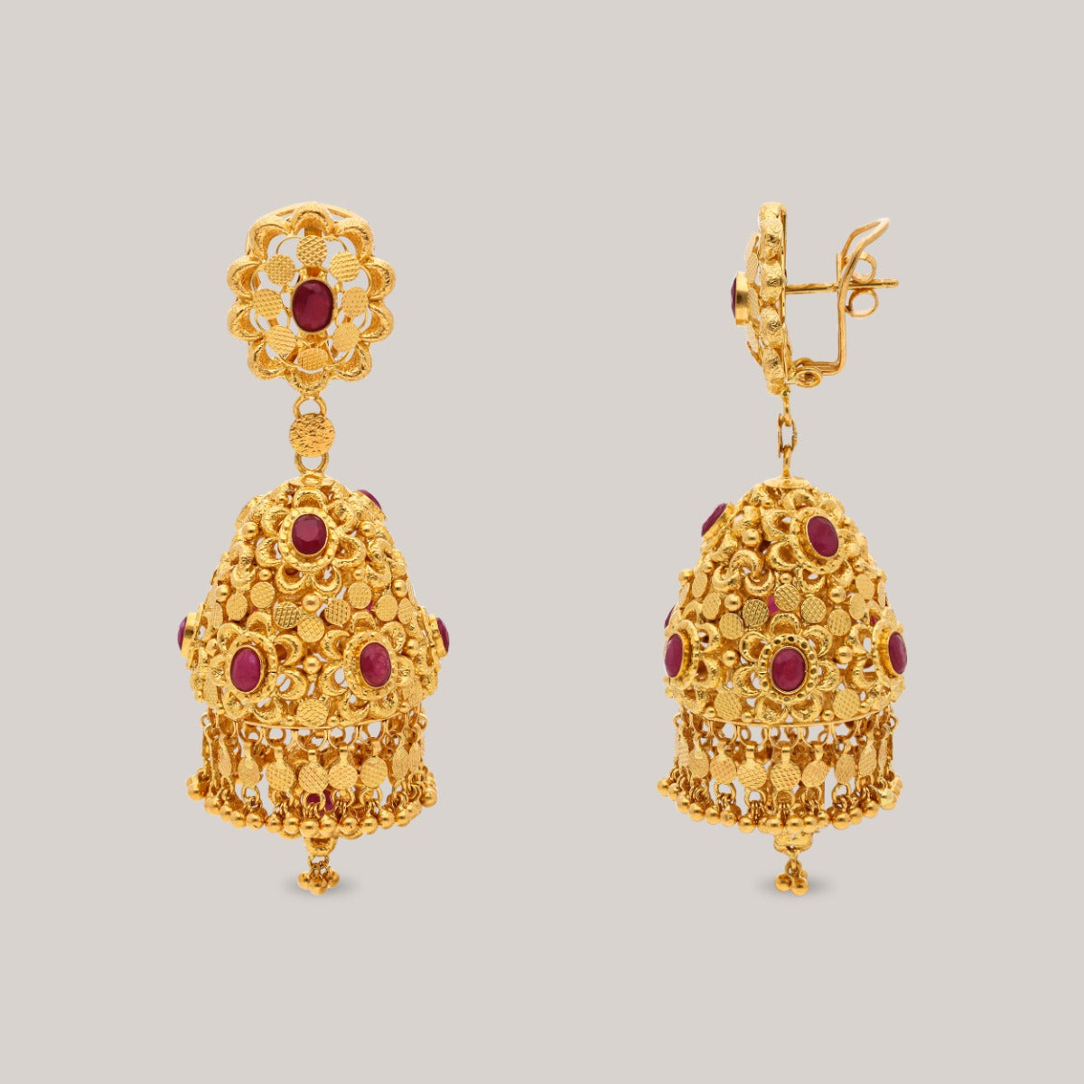 Crimson Glow Gold Jhumka