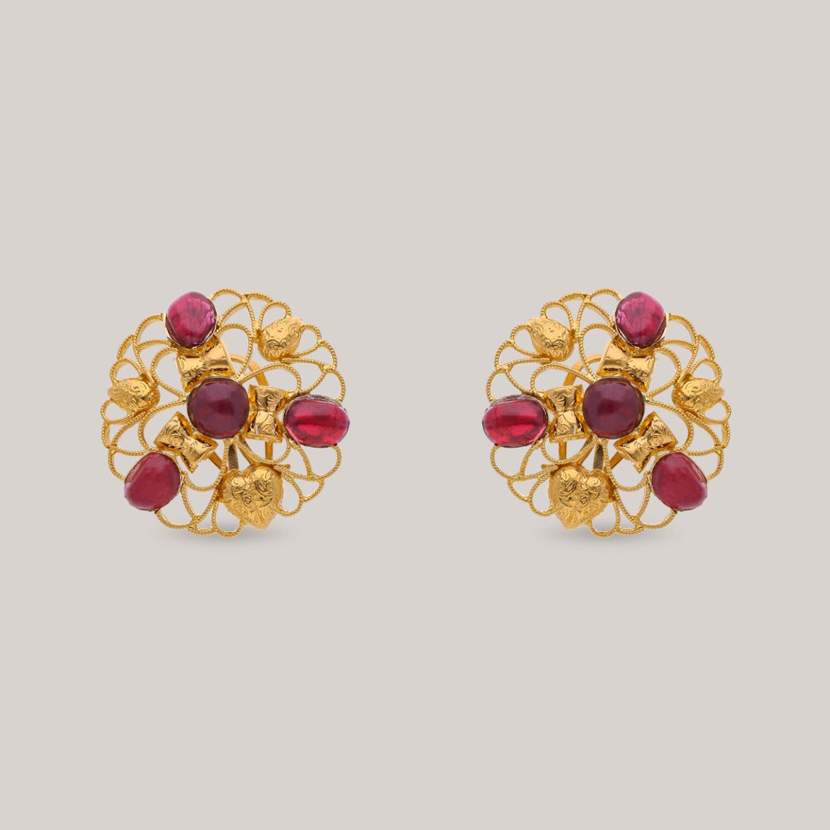 Ruby Whirl Gold Earrings