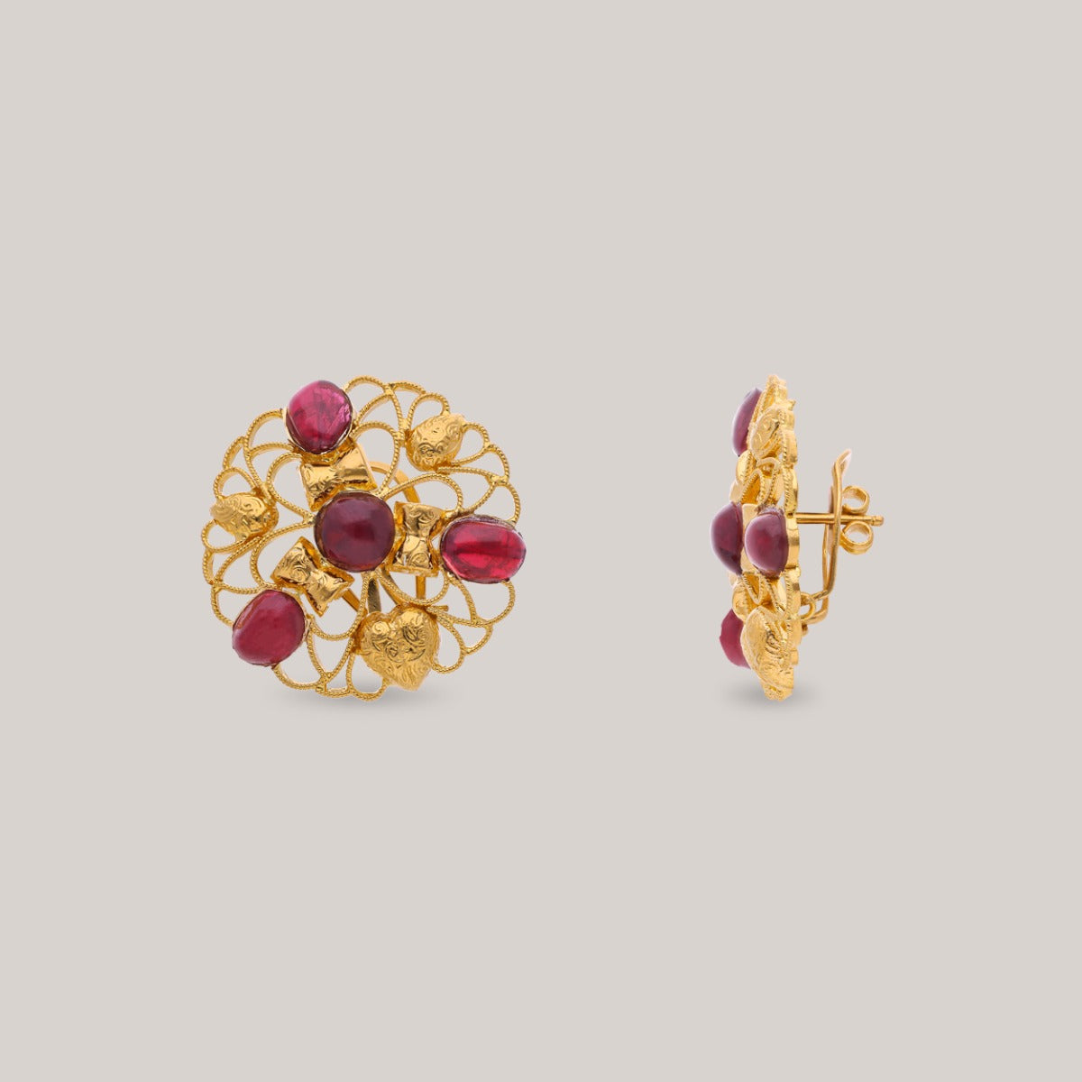 Ruby Whirl Gold Earrings