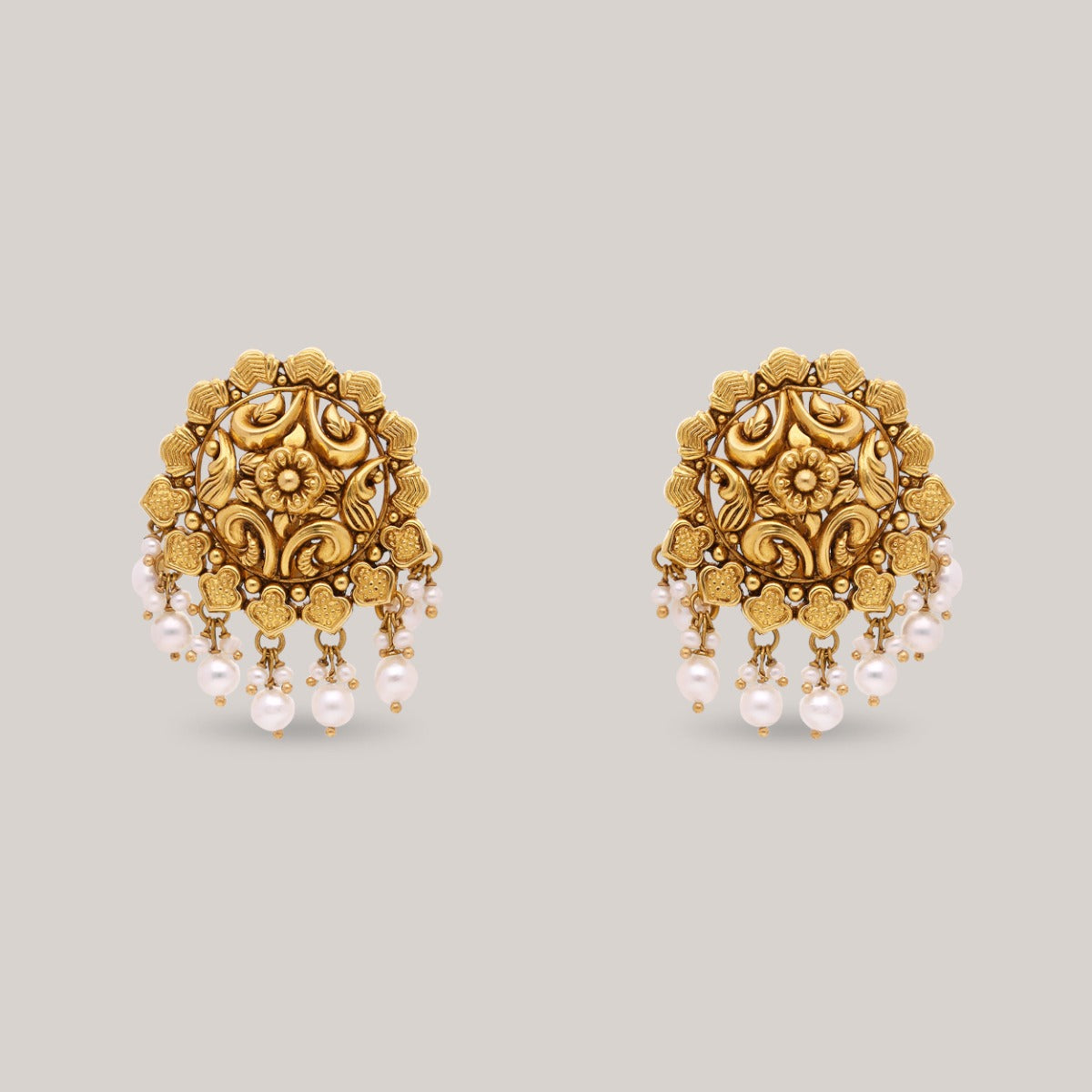 Floral Pearl Cascade Gold Earrings