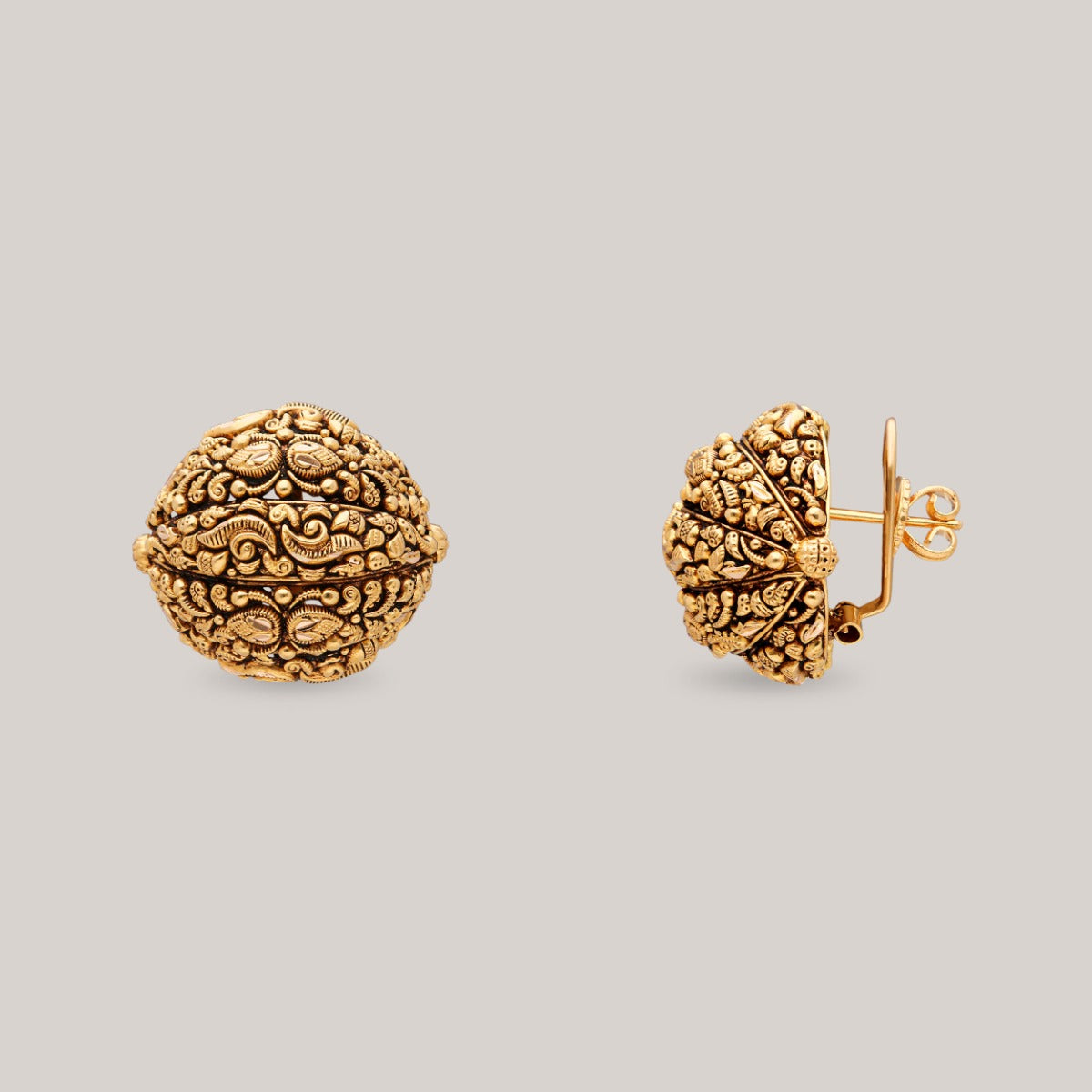 Golden Lotus Dome Gold Earrings