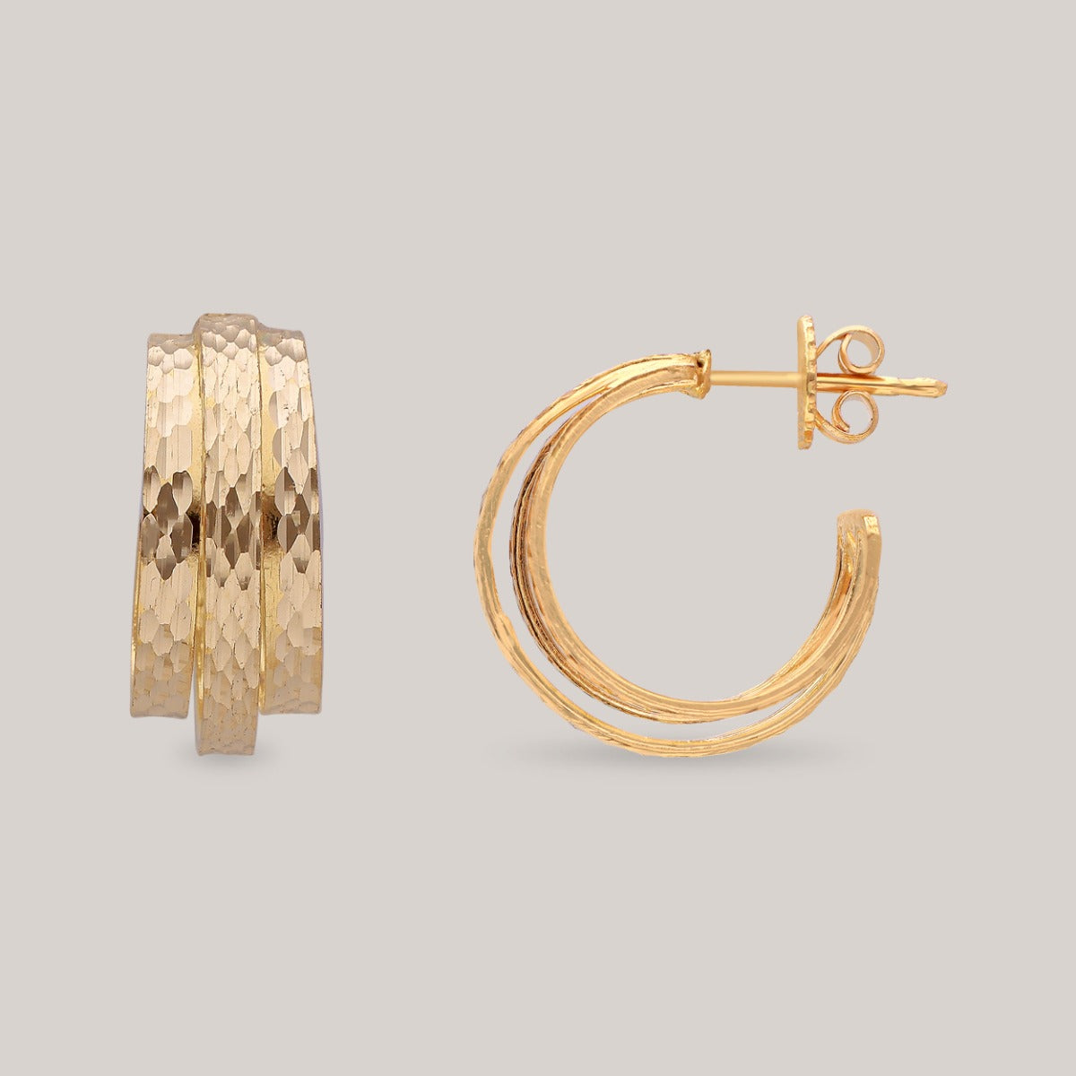 Hammered Trio Gold Earrings