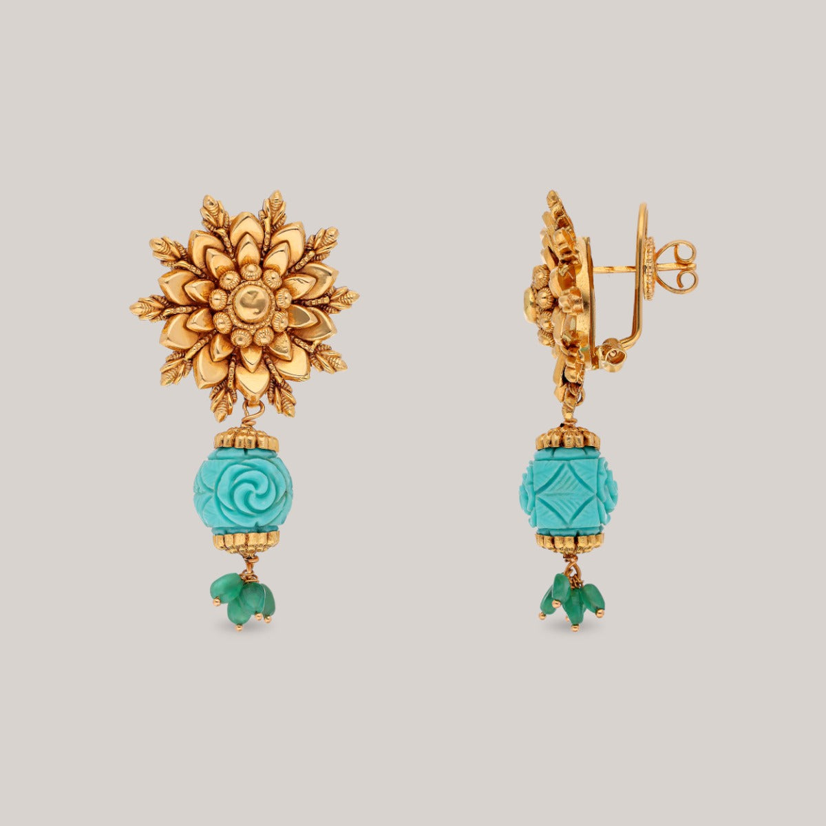 Turquoise Bloom Gold Earrings