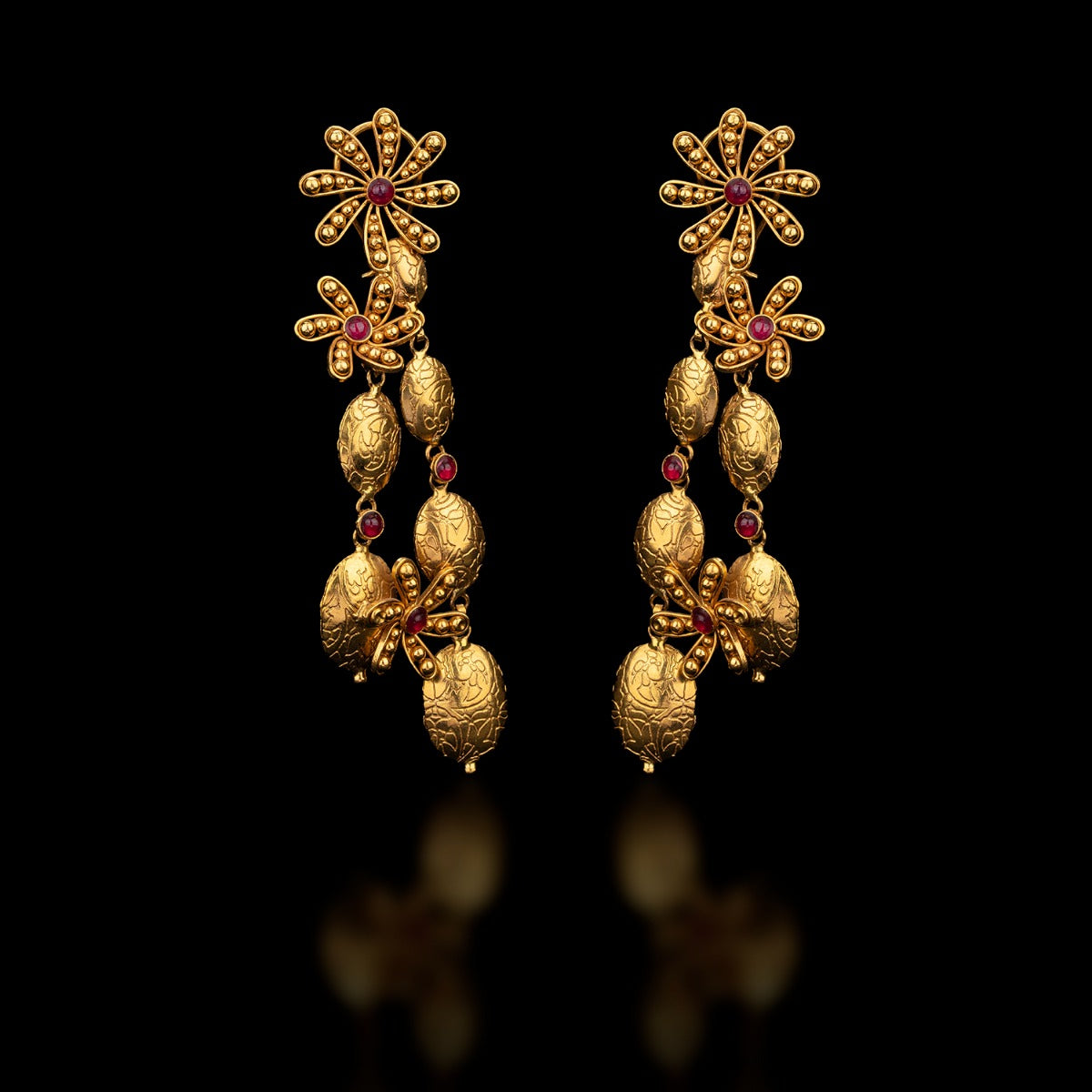 Gold Beaded Pink Bindi Earrings