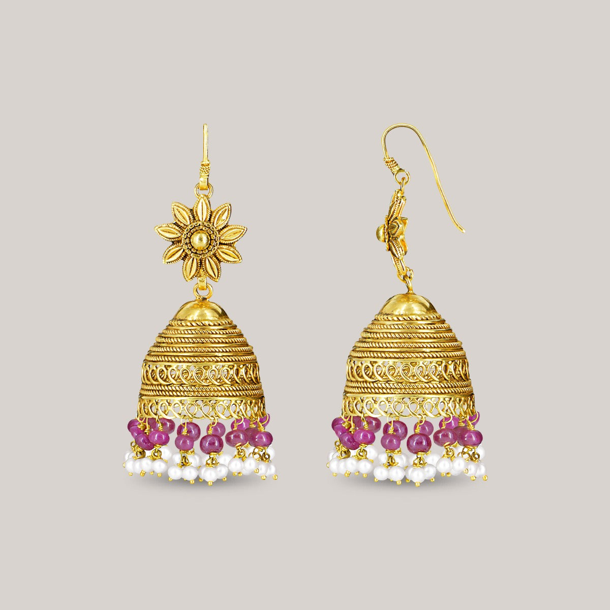 Floral Mound Gold Jhumka