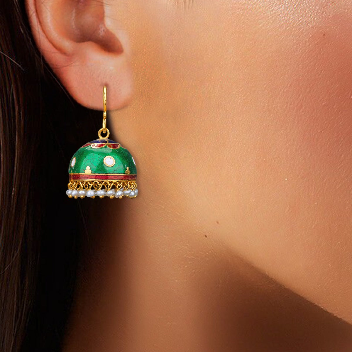 Green Expanse Gold Jhumka