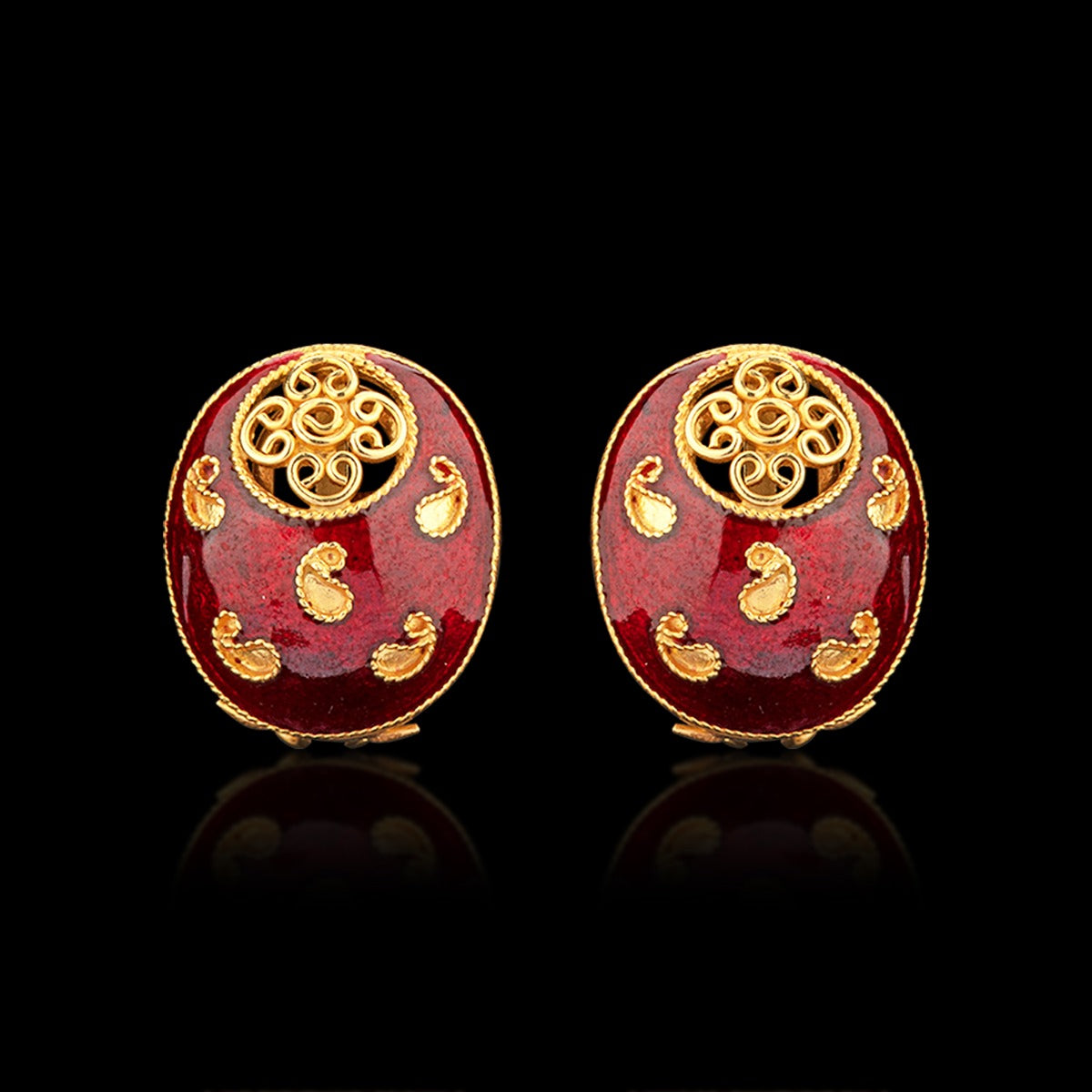 Red Enamel Gold Earrings