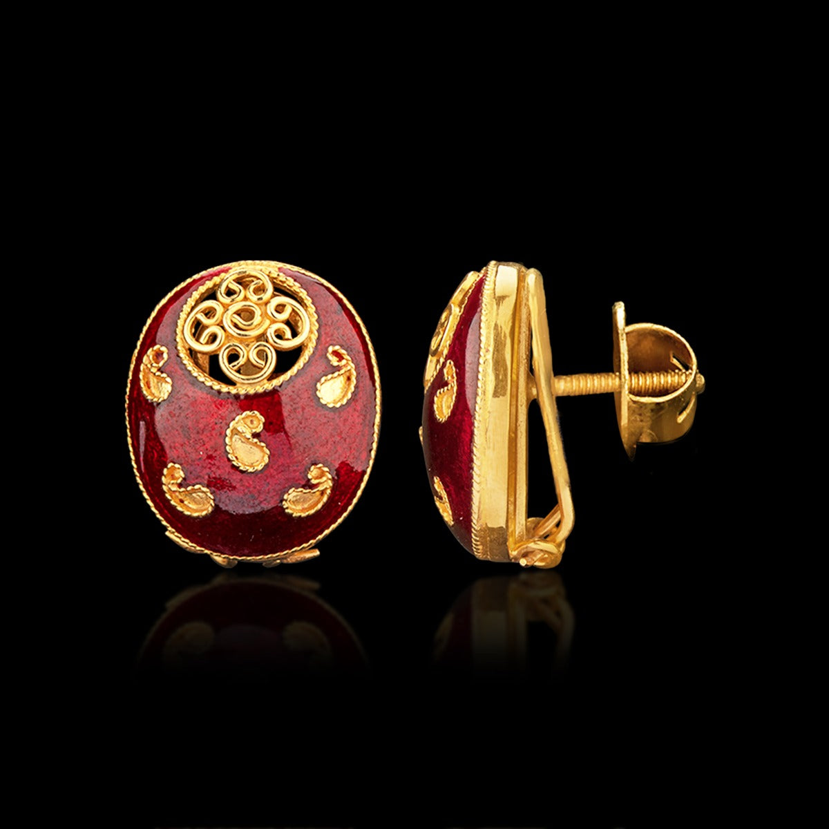 Red Enamel Gold Earrings