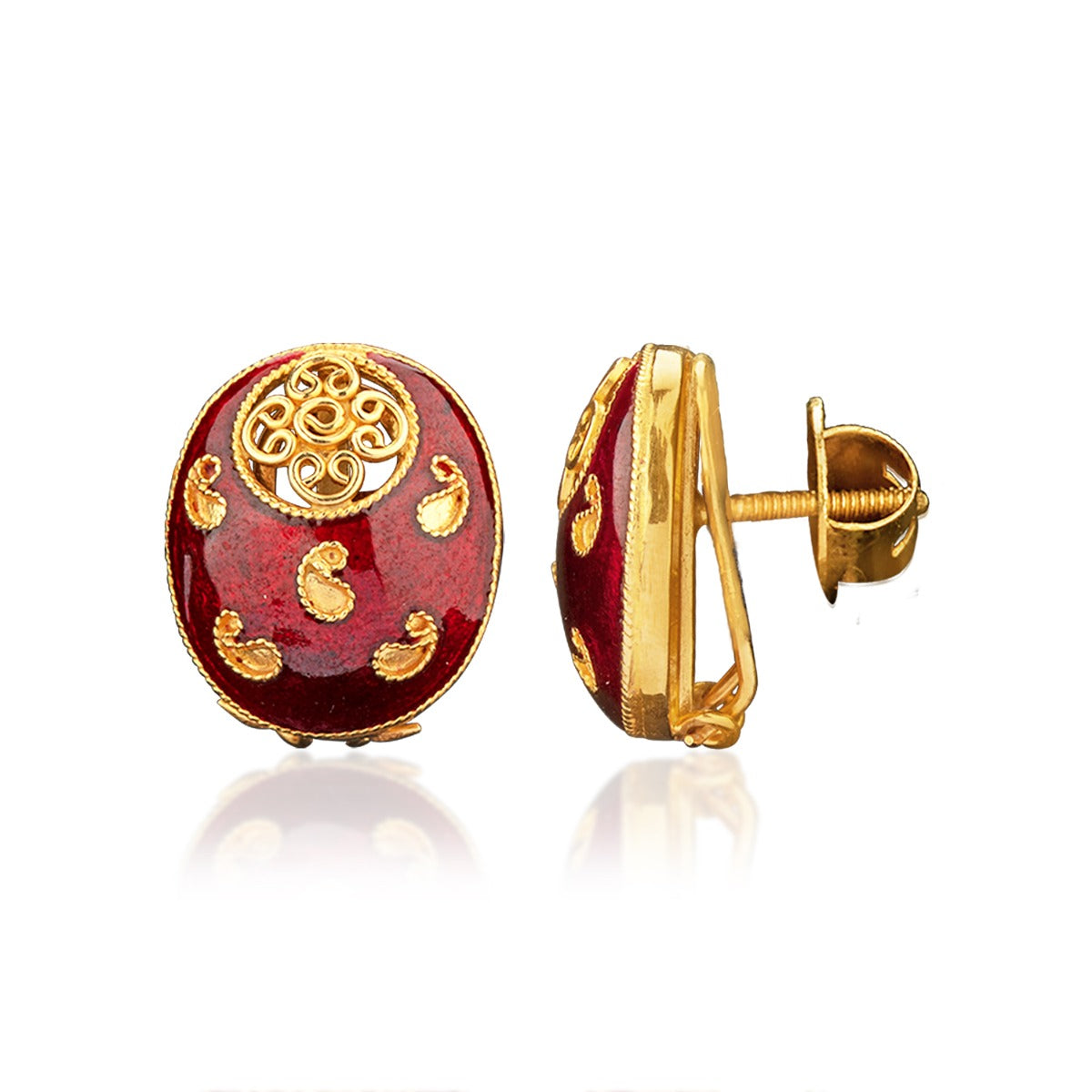 Red Enamel Gold Earrings
